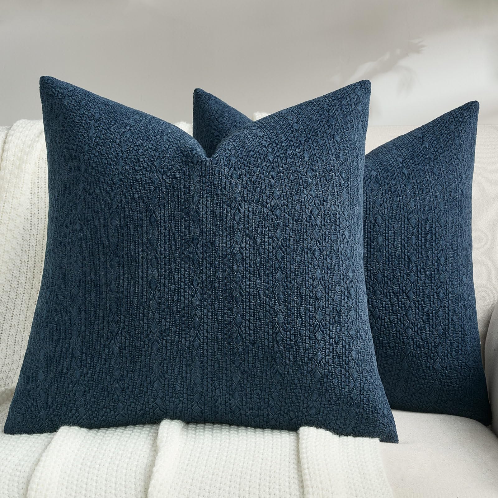 FUTEI Pack of 2 Solid Chenille Throw Pillow Covers 18x18 Inch Soft Farmhouse Decorative Accent Cushion Cases Modern Home Decor for Couch Living Room, Cream