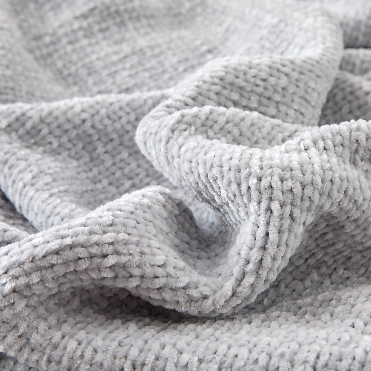 Grey Chunky Chenille Knit Throw Blanket 60x80 Inch Soft Cozy Sofa Bed Cover