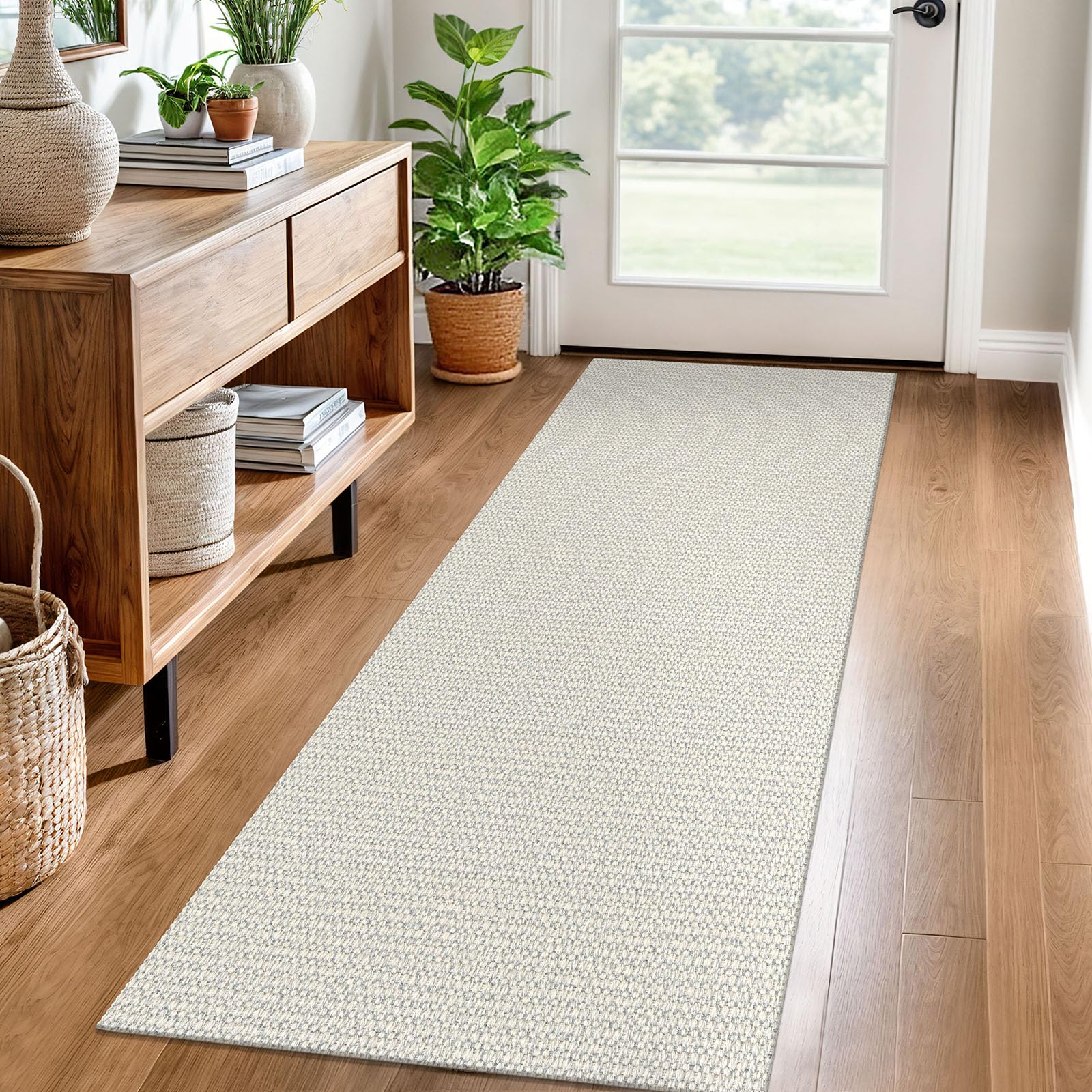 EARTHALL Washable Area Rug 4x6 Ft Non Slip Rugs for Entryway Braided Rubber Backed Bedroom Carpet Cotton Entry Rug Woven Floor Carpets for Bedroom Dining Room Living Room, Send/Beige