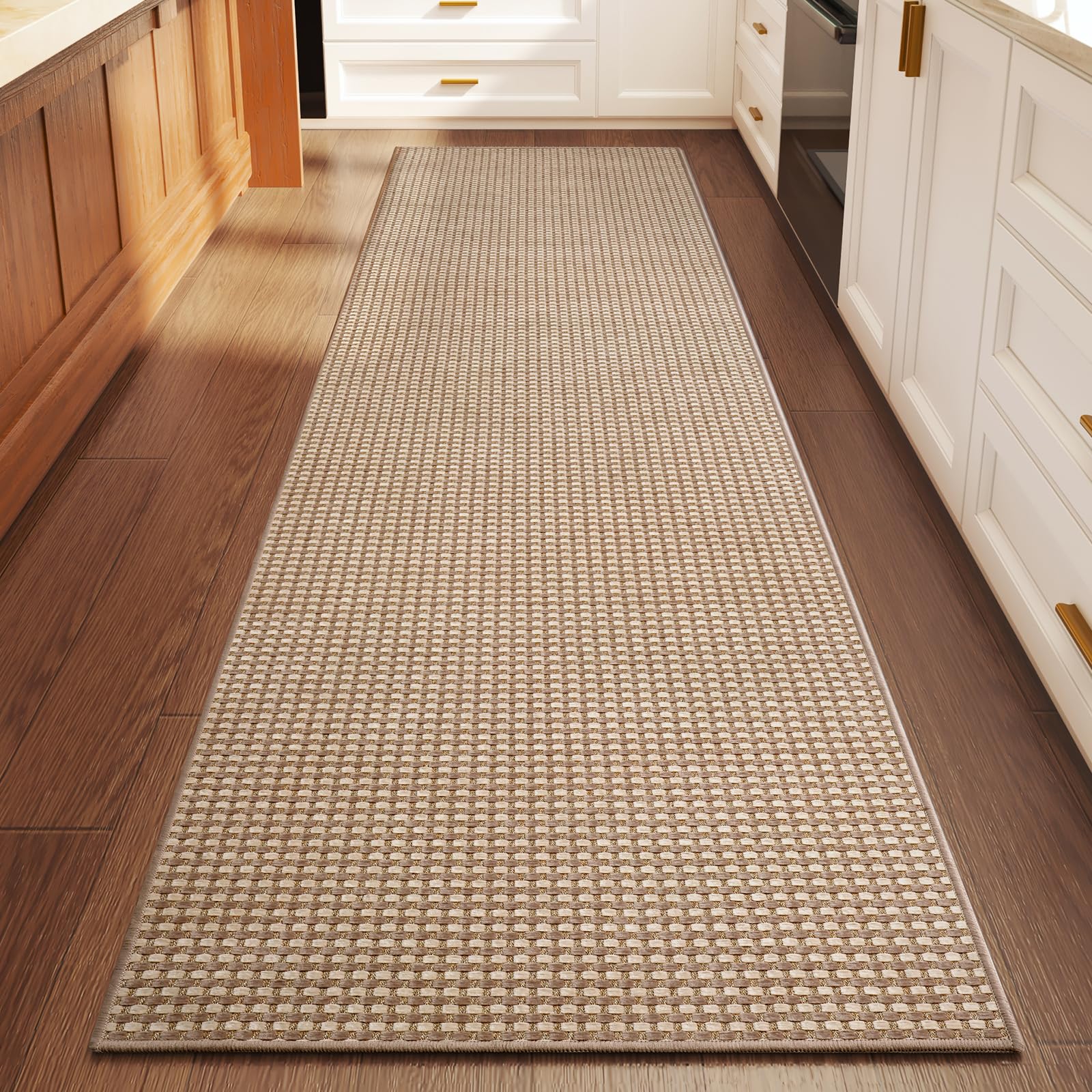 YDKGL Boho Washable Area Rugs 5x7 ft, Non Slip Area Rug for Living Room, Braided Office Rugs Bedroom Rug Woven Washable Indoor Floor Carpets for Office Dining Bedroom Living Room, Easy to Clean, Brown