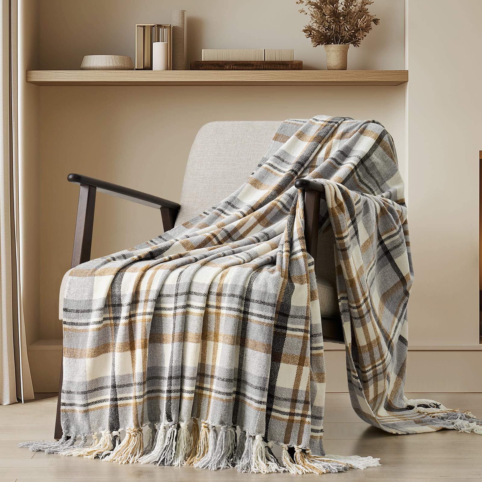 EverGrace Soft Chenille Bed Blanket Queen Size for Bed, Cozy Plush Fuzzy Lightweight Decorative Chenille Knit Throw Blanket with Tassels for Couch Sofa Gift Home Decor, Taupe 90"x90"