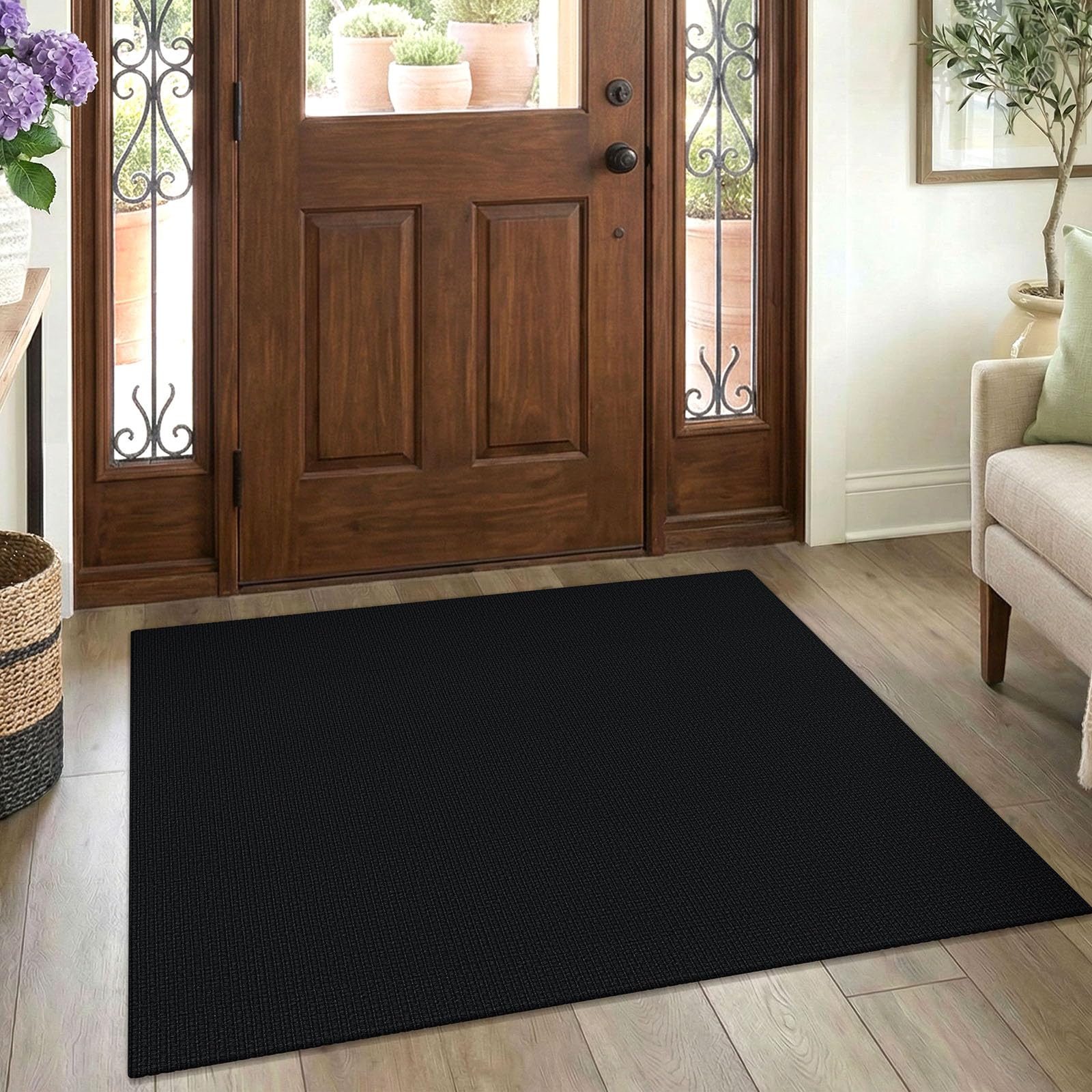 EARTHALL Washable Area Rug 4x6 Ft Non Slip Rugs for Entryway Braided Rubber Backed Bedroom Carpet Cotton Entry Rug Woven Floor Carpets for Bedroom Dining Room Living Room, Send/Beige