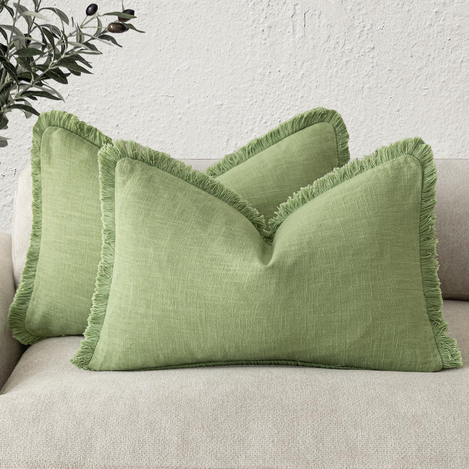 Foindtower Set of 2 Decorative Linen Fringe Throw Pillow Covers Boho Farmhouse Cushion Cover with Tassels Soft Accent Pillowcase for Couch Chair Sofa Bed Living Room Home Decor,20×20 Inch,Sky Blue
