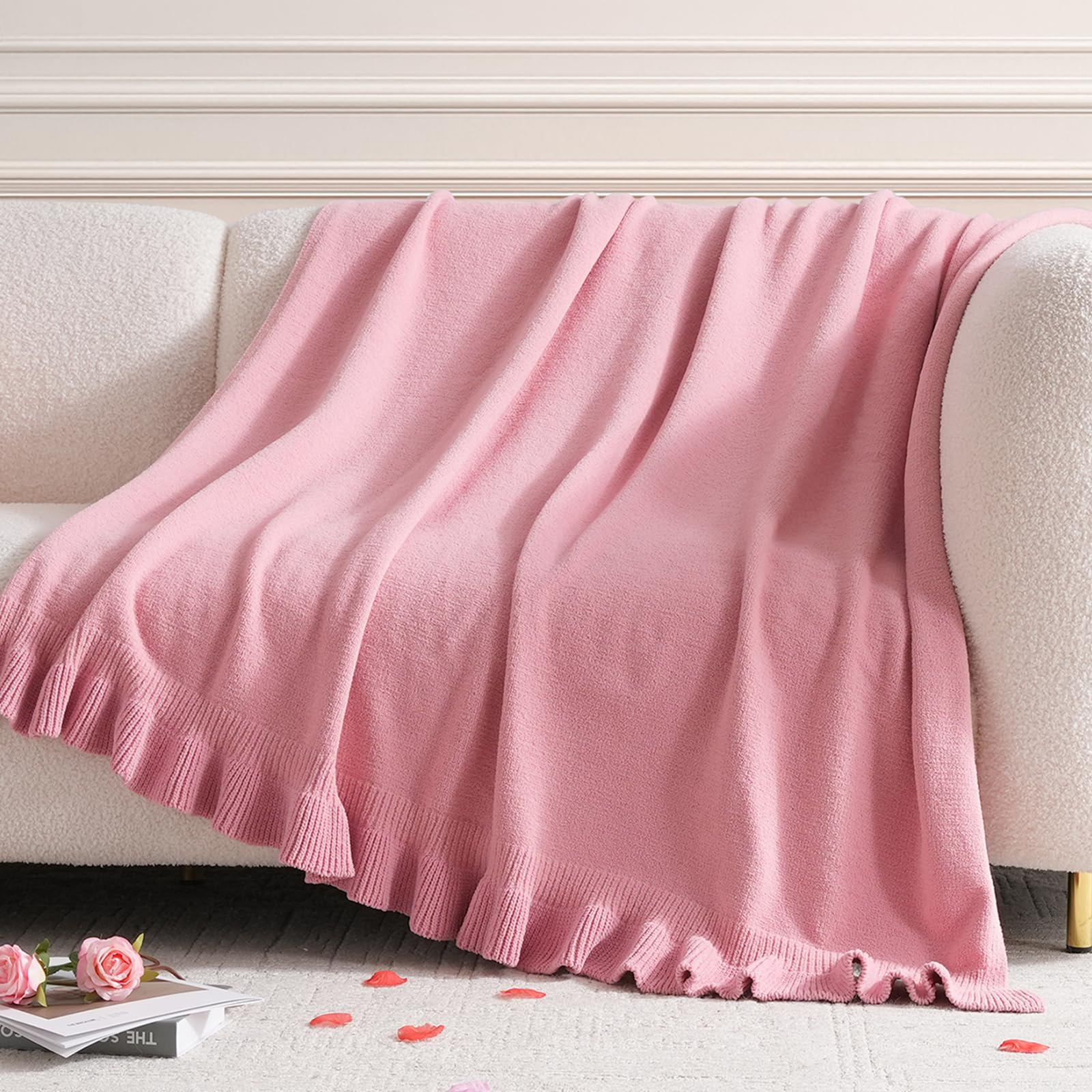 Sage Green Chunky Chenille Knit Throw Blanket 50x60 Inch Checkered Decor Blanket for Couch Bed