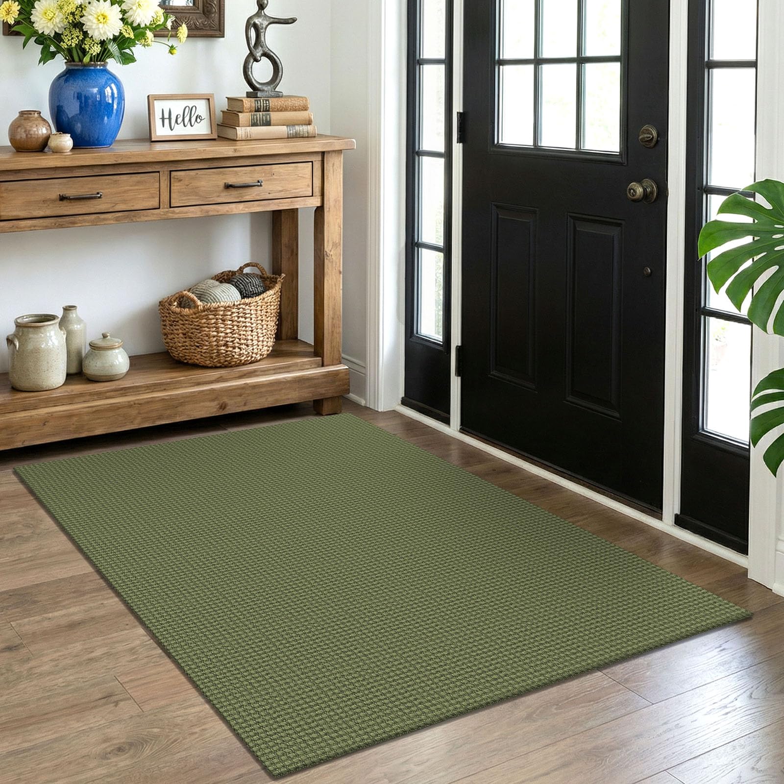 EARTHALL Woven Area Rug 4x6 Ft Washable Rugs for Entryway Non Slip Braided Throw Rugs Bedroom Carpet Cotton Entry Rug Cotton Floor Carpets for Bedroom Dining Room Living Room, Orange/Tan/Brown