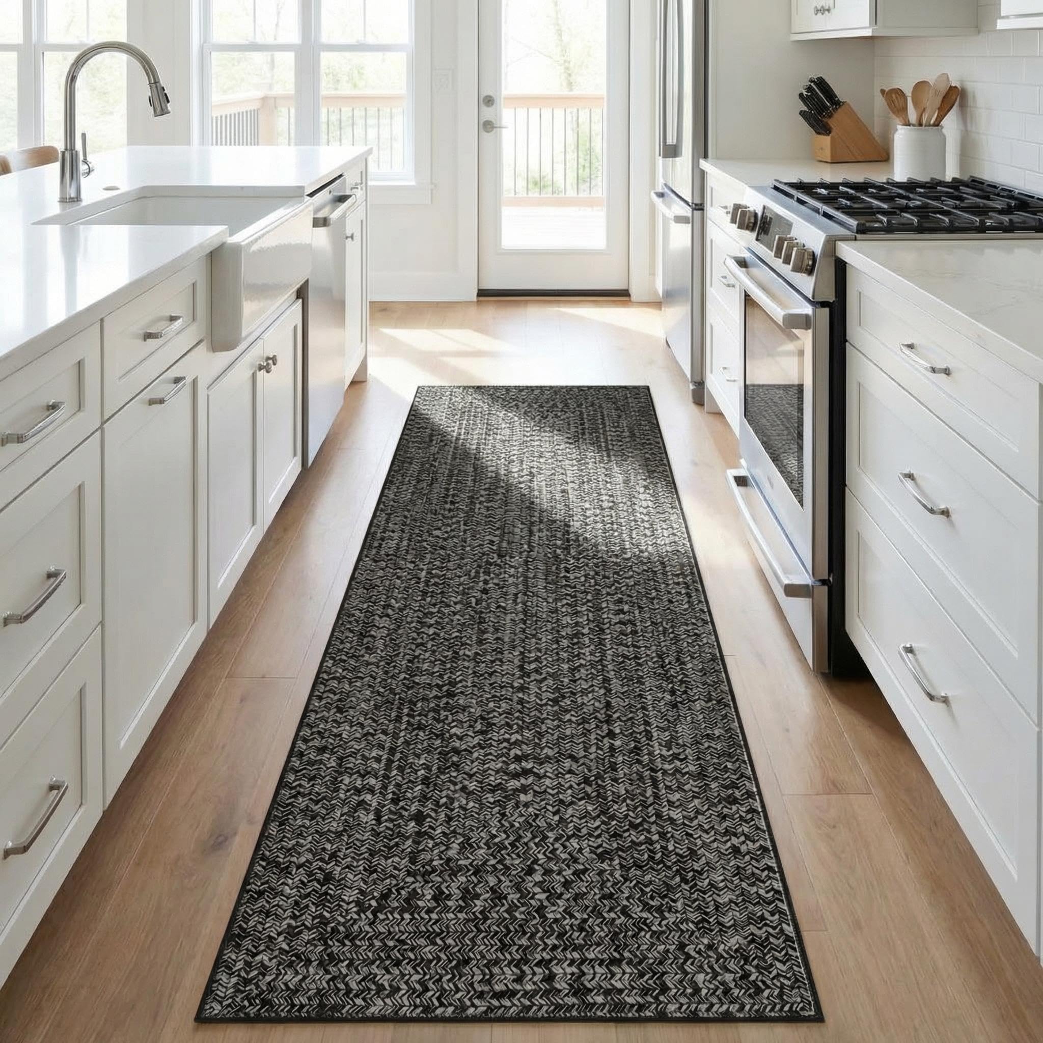8x10 Natural Braided Washable Farmhouse Rug Non Slip Stain Resistant Low Pile Carpet