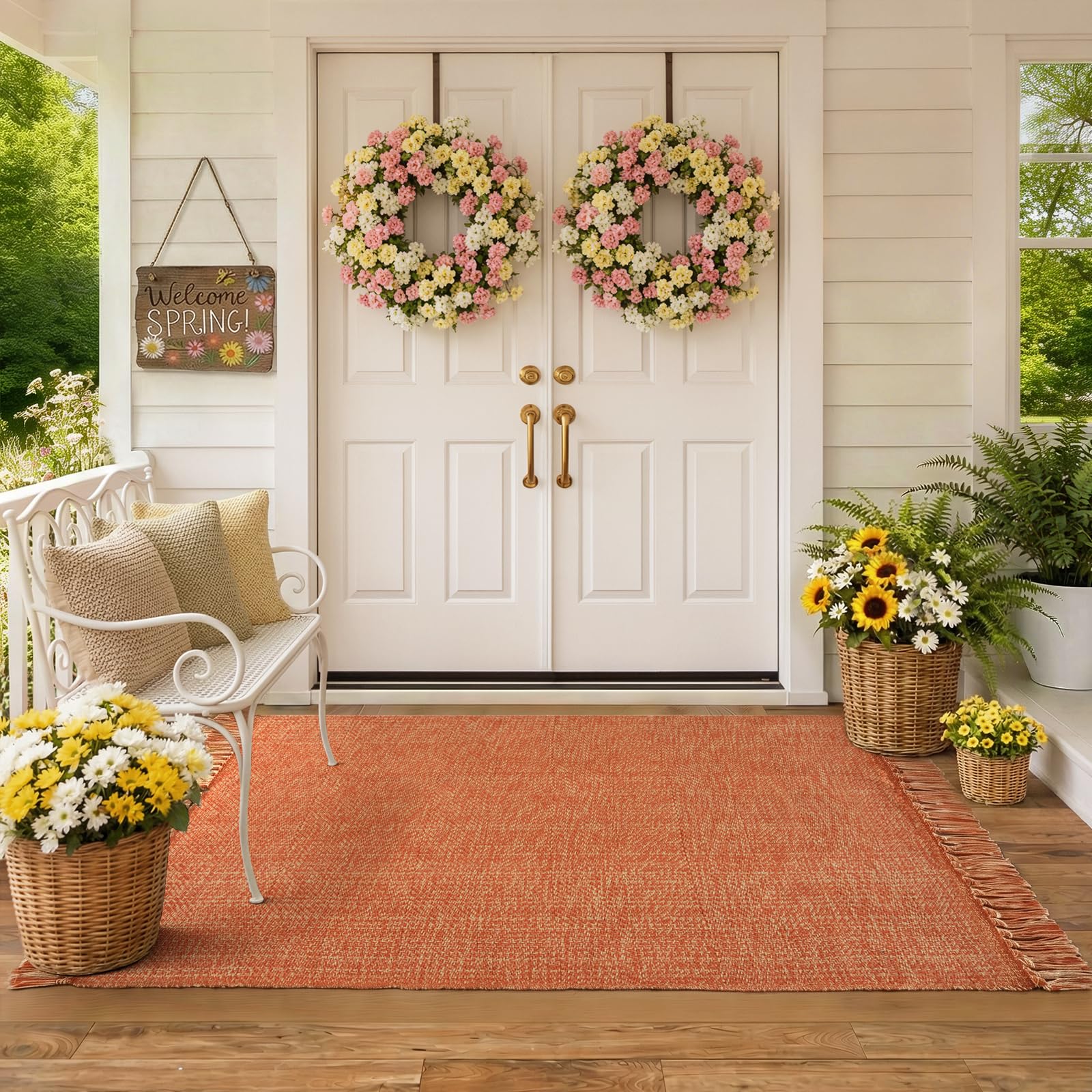 Collive Comfy Area Rug 4' x 6', Tan/Cream Woven Cotton Bedroom Rugs, Modern Indoor Accent Rug Floor Carpet with Tassel for Living Room, Nursery Room, Dining Room, Bedside, Office, Patio Decor