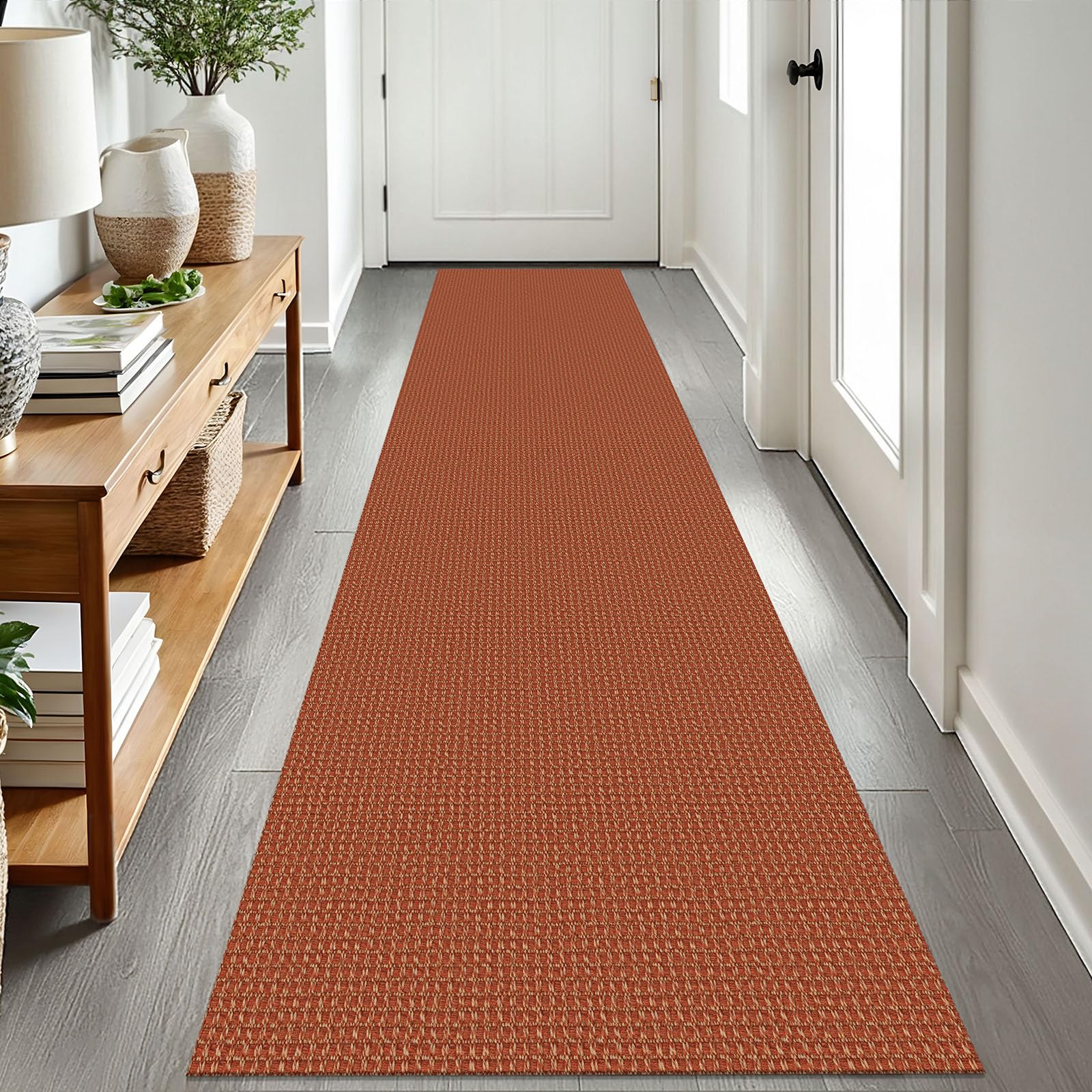 EARTHALL Woven Area Rug 4x6 Ft Washable Rugs for Entryway Non Slip Braided Throw Rugs Bedroom Carpet Cotton Entry Rug Cotton Floor Carpets for Bedroom Dining Room Living Room, Orange/Tan/Brown