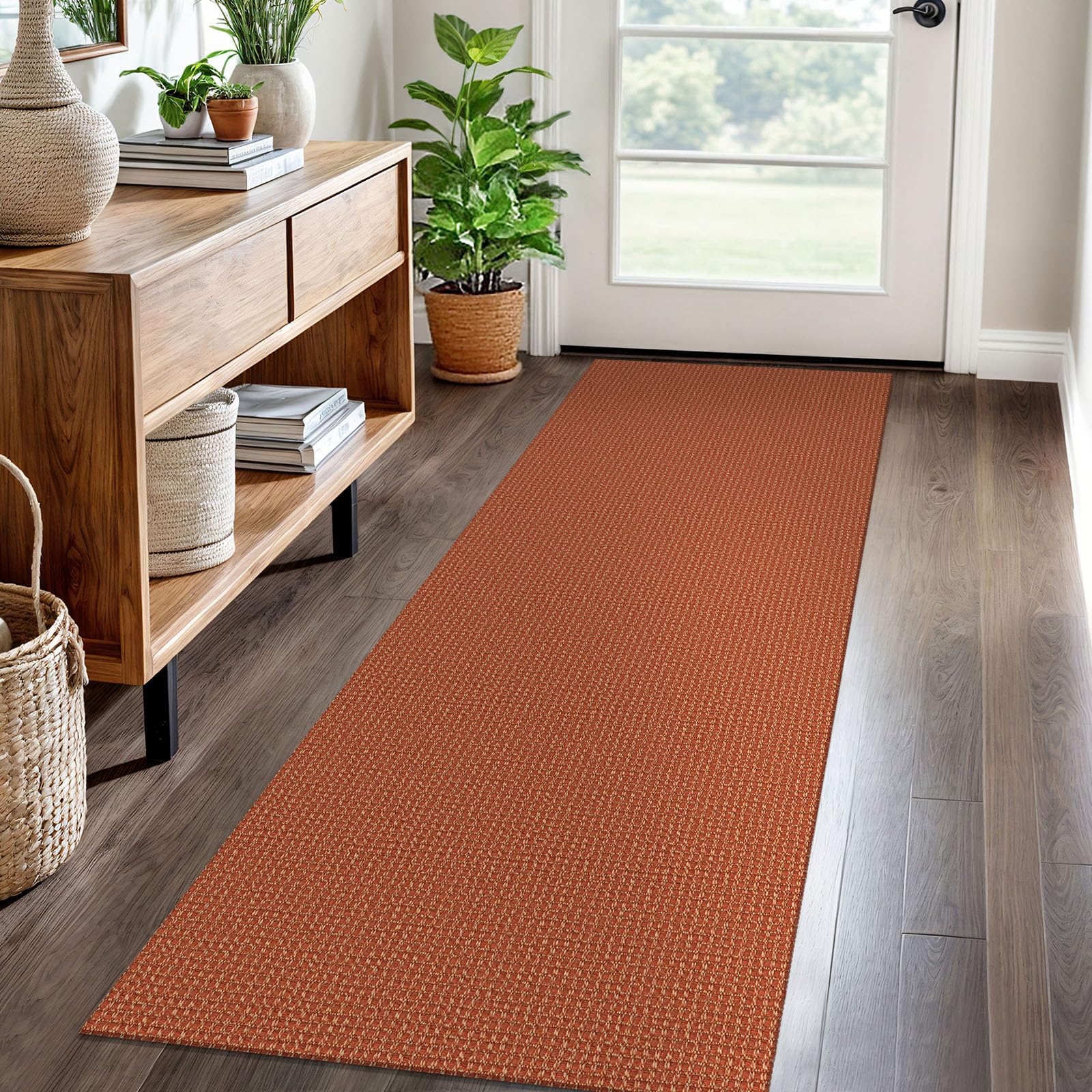 EARTHALL Woven Area Rug 4x6 Ft Washable Rugs for Entryway Non Slip Braided Throw Rugs Bedroom Carpet Cotton Entry Rug Cotton Floor Carpets for Bedroom Dining Room Living Room, Orange/Tan/Brown