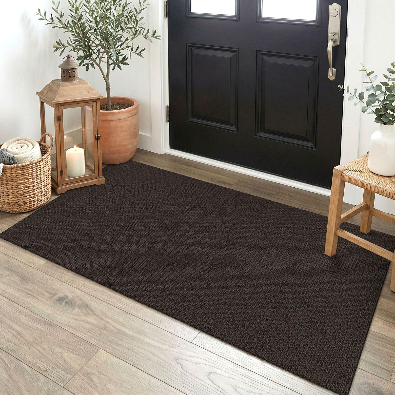 EARTHALL Washable Area Rug 4x6 Ft Non Slip Rugs for Entryway Braided Rubber Backed Bedroom Carpet Cotton Entry Rug Woven Floor Carpets for Bedroom Dining Room Living Room, Send/Beige