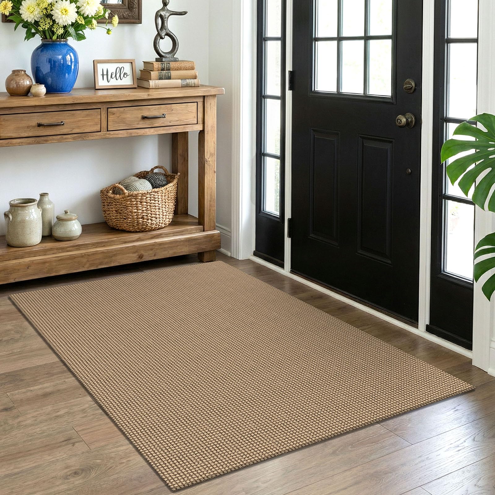 EARTHALL Woven Area Rug 4x6 Ft Washable Rugs for Entryway Non Slip Braided Throw Rugs Bedroom Carpet Cotton Entry Rug Cotton Floor Carpets for Bedroom Dining Room Living Room, Orange/Tan/Brown