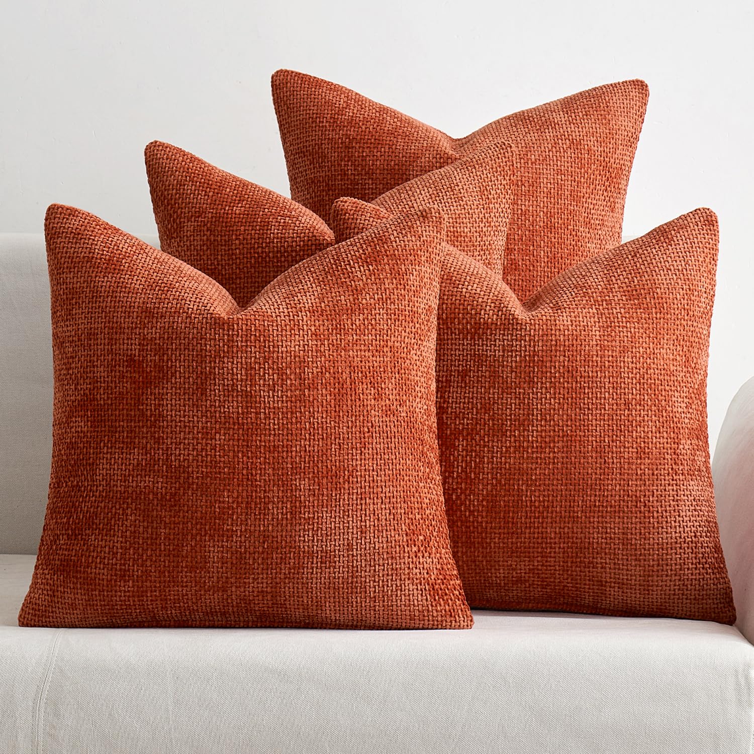 MIULEE Pack of 4 Couch Throw Pillow Covers 20x20 Inch Cream Soft Decorative Chenille Pillow Covers Farmhouse Accent Cushion Covers for Boho Spring Home Decor Sofa Bedroom Living Room