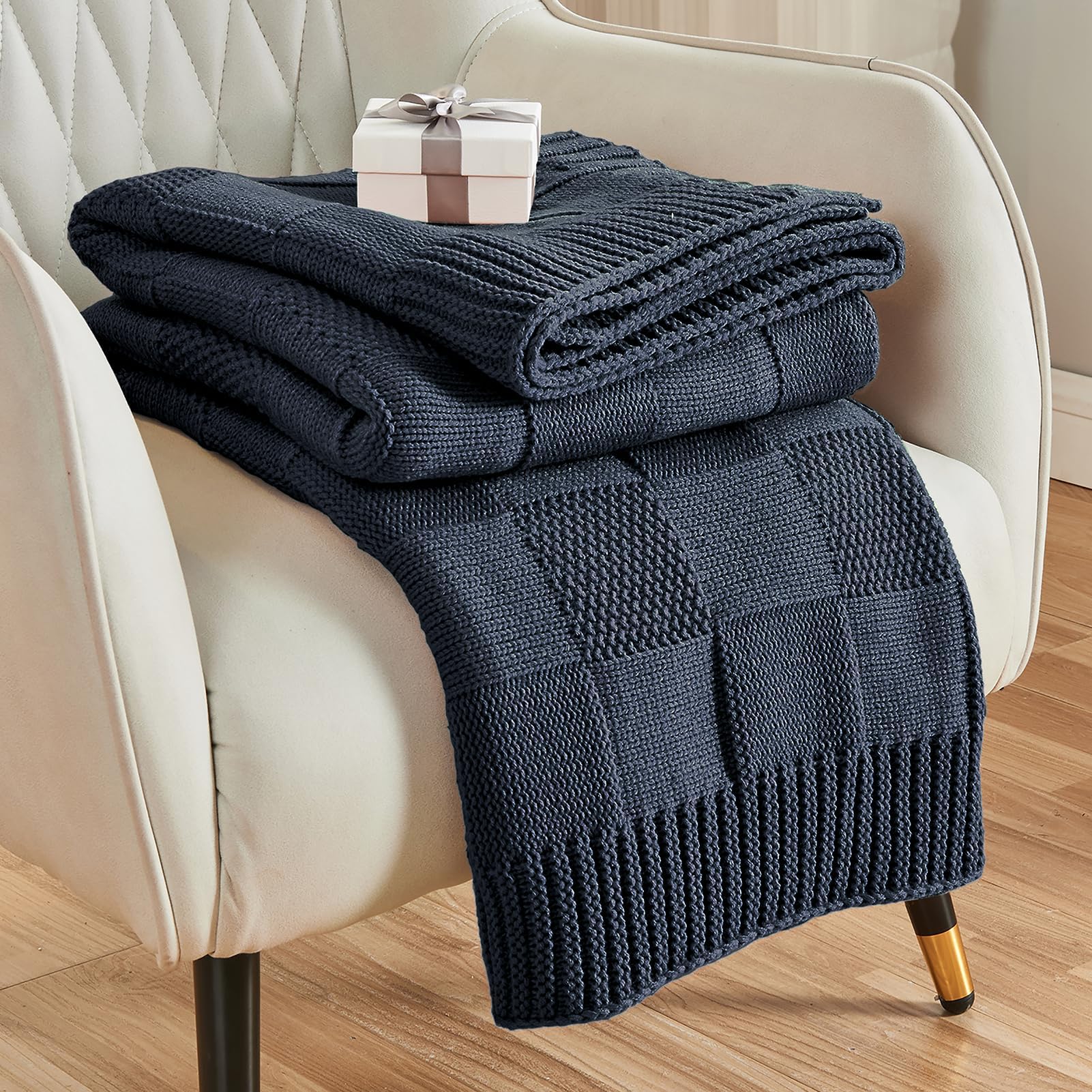 CozeCube Check Knit Throw Blanket, Olive Green Checkered Throw for Couch, Decorative Christmas Soft Cozy Warm Knitted Blanket for Bed Sofa Living Room, 50"X60"