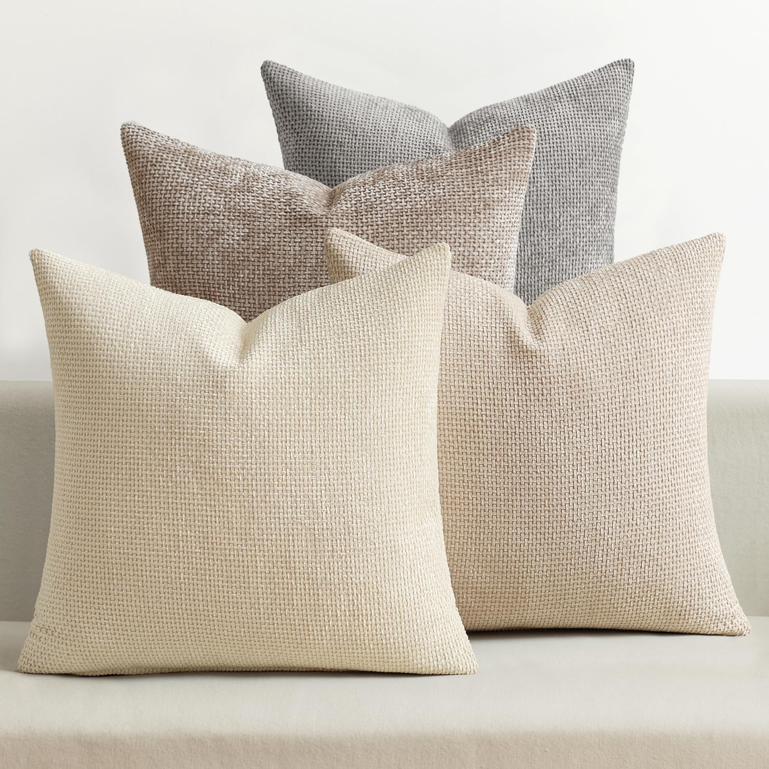 MIULEE Pack of 4 Couch Throw Pillow Covers 20x20 Inch Cream Soft Decorative Chenille Pillow Covers Farmhouse Accent Cushion Covers for Boho Spring Home Decor Sofa Bedroom Living Room