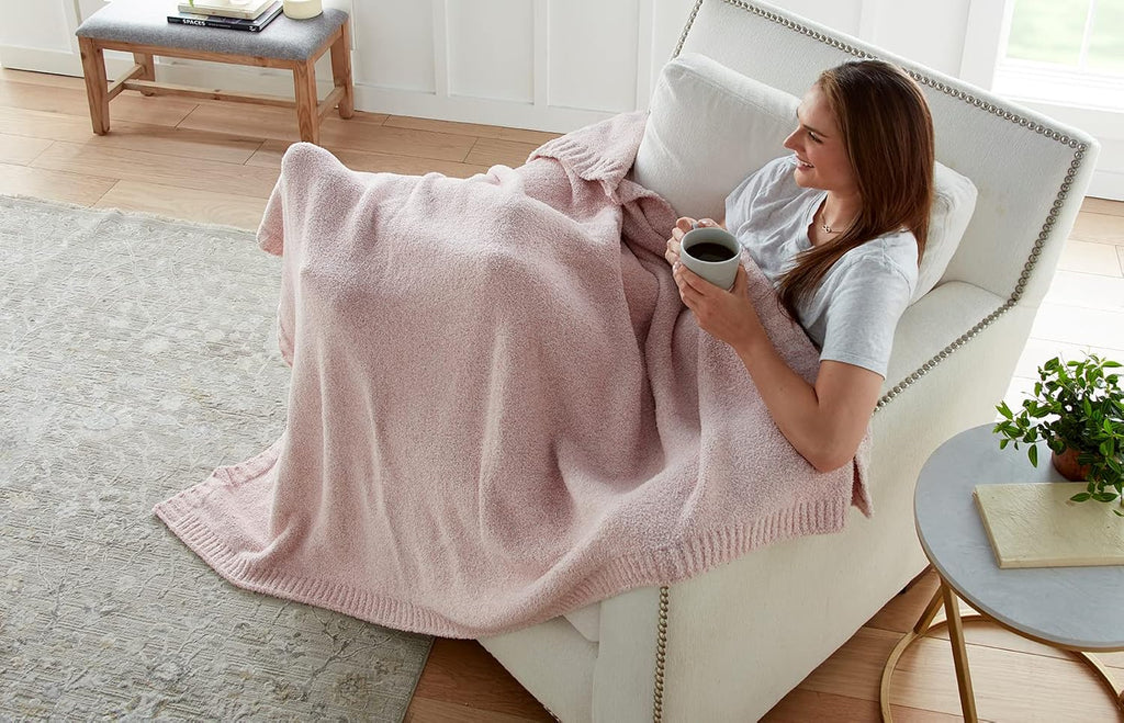 Crafted by Catherine Heathered Cozy Knit Throw Blanket 60" x 70" Inches, Soft Comfy Decorative Throw for Couch Bed Sofa Travel, Lotus Heathered