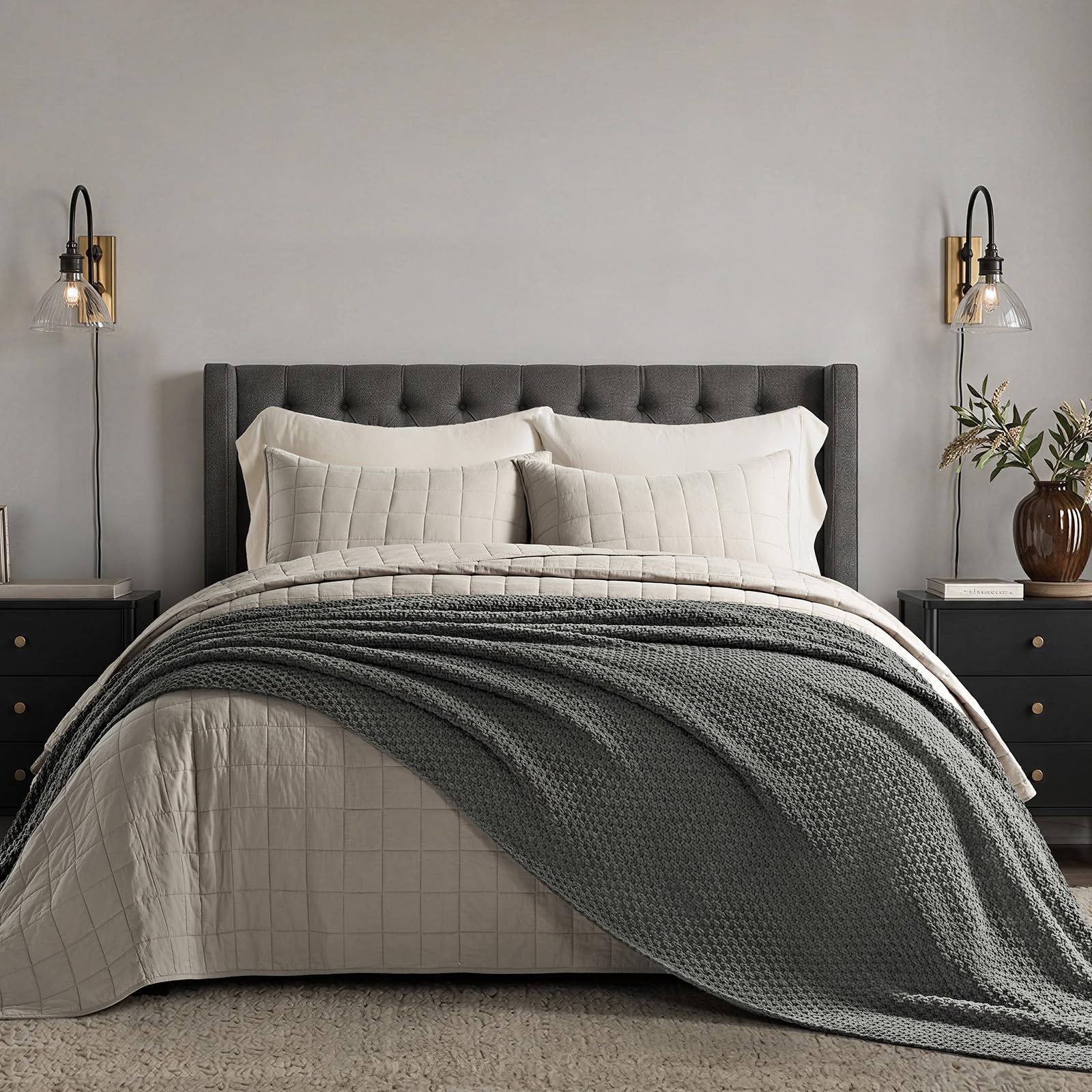 EVERGRACEHOME Chunky Chenille Knit Throw Blanket for Couch, Soft Luxurious Moss Stitch Blankets for Bed, Cozy Decorative Farmhouse Knitted Throws for Sofa, Mocha Brown, 50" x 60"