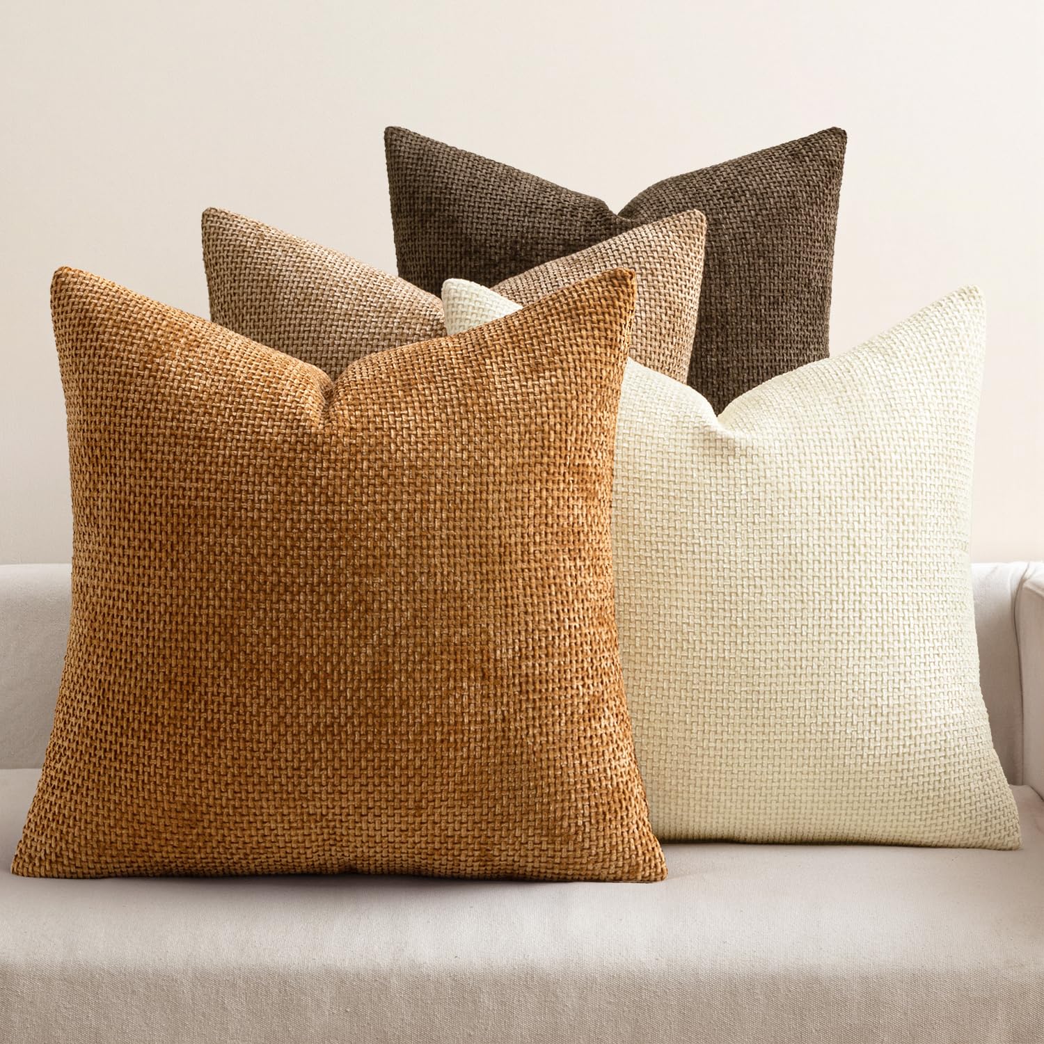 MIULEE Pack of 4 Couch Throw Pillow Covers 20x20 Inch Cream Soft Decorative Chenille Pillow Covers Farmhouse Accent Cushion Covers for Boho Spring Home Decor Sofa Bedroom Living Room