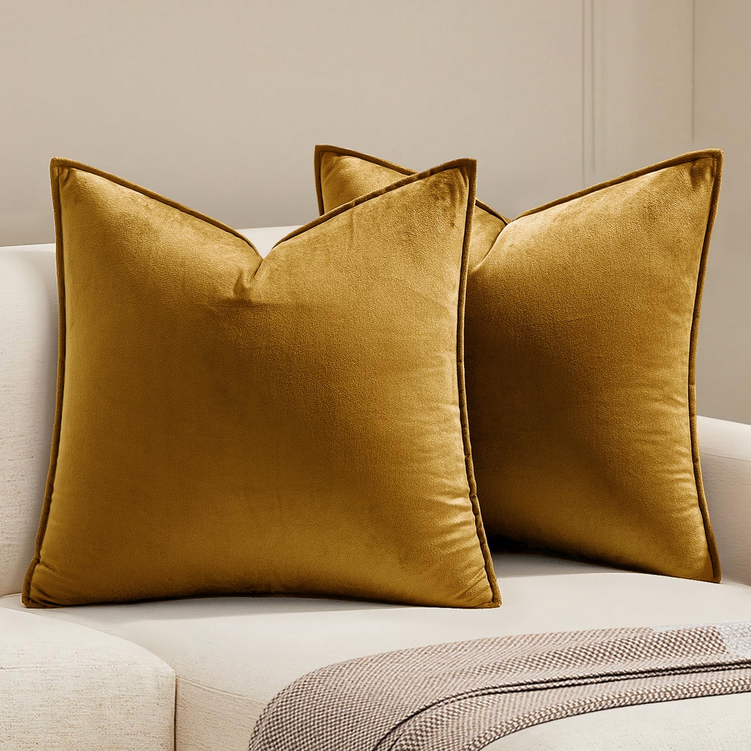 MIULEE Dark Coffee Velvet Throw Pillow Covers 22x22 Taupe Neutral Soft Decorative Solid Square Cushion Cases Pack of 2 Modern Luxury Home Decor for Couch, Sofa, Bedroom