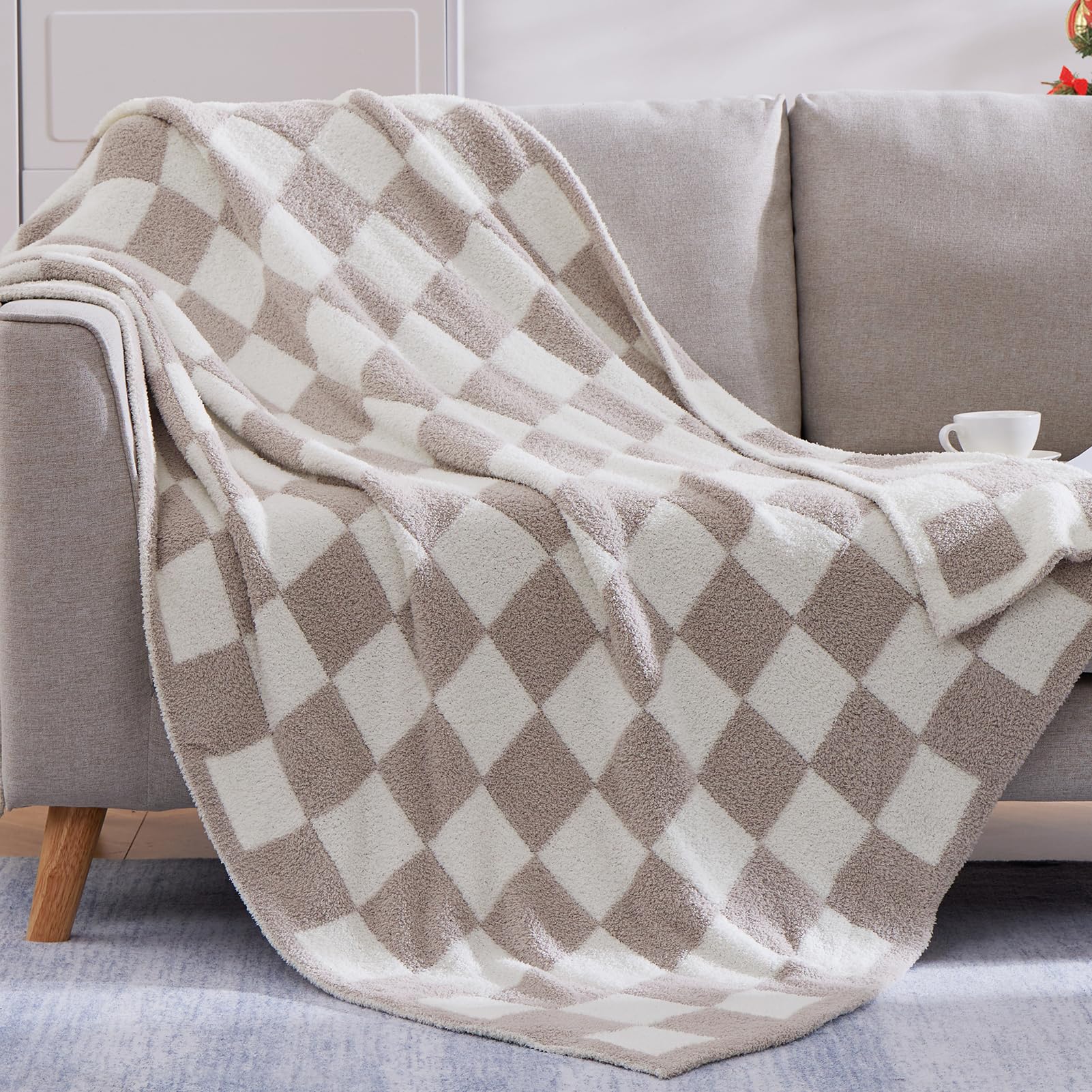 WRENSONGE Throw Blanket Cationic Dyeing Taupe Soft Cozy Fluffy Warm Hand Made Throw Blankets for Couch, Sofa, Chair, Bed, Camping, Picnic, Travel Lightweight Bed Blanket - 50"*60"