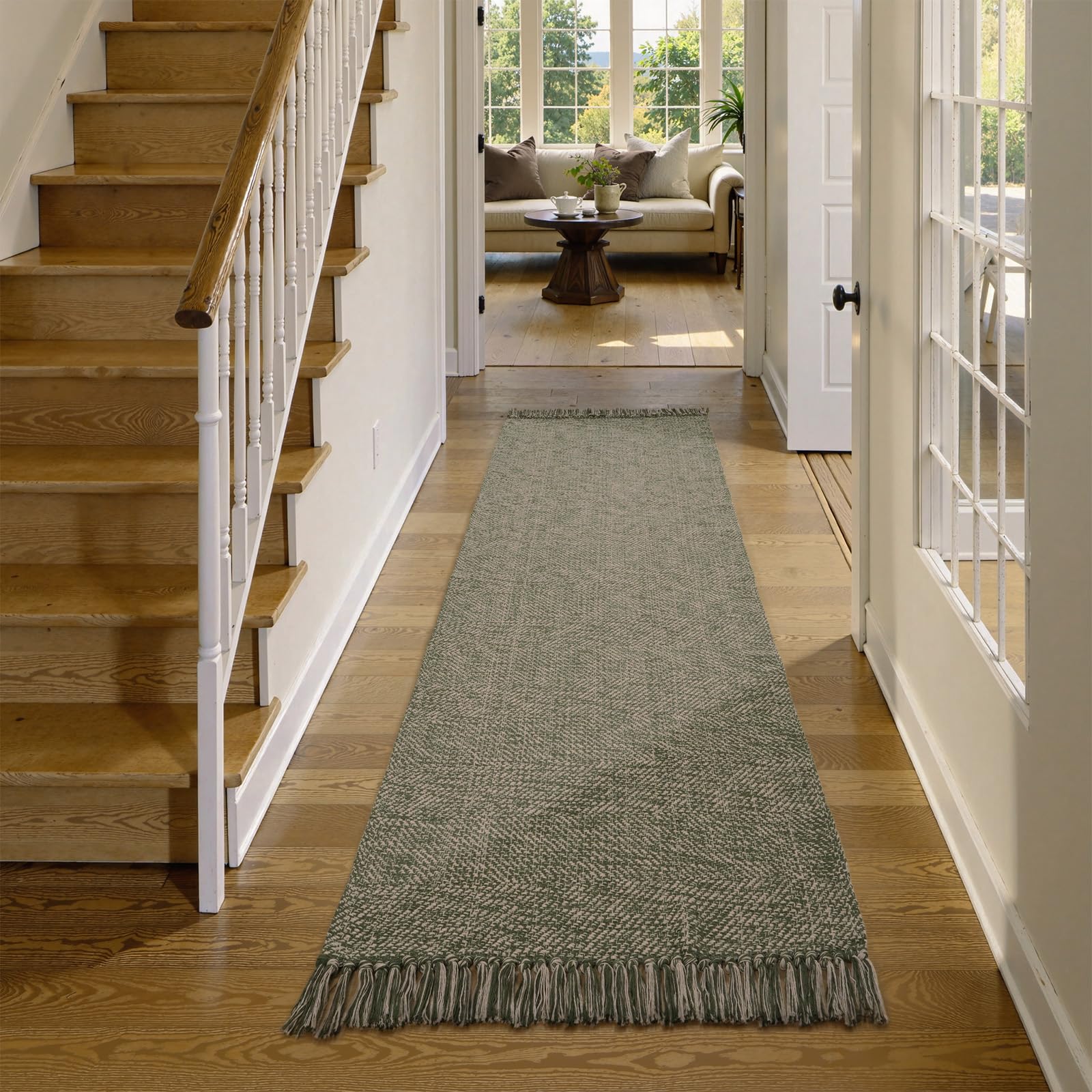 Collive Comfy Area Rug 4' x 6', Tan/Cream Woven Cotton Bedroom Rugs, Modern Indoor Accent Rug Floor Carpet with Tassel for Living Room, Nursery Room, Dining Room, Bedside, Office, Patio Decor