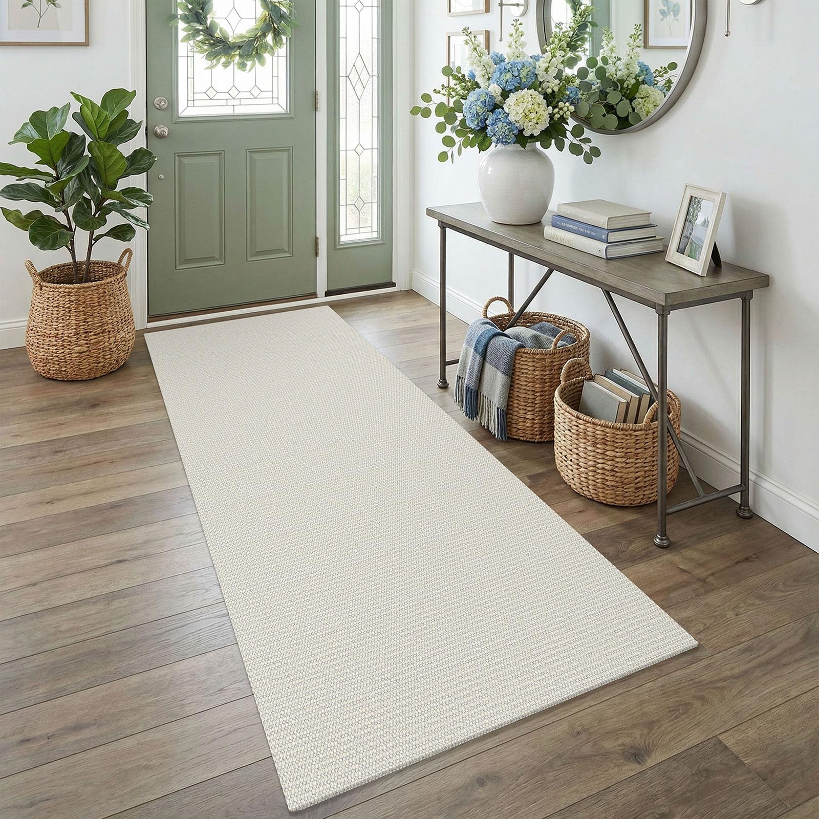 EARTHALL Washable Area Rug 4x6 Ft Non Slip Rugs for Entryway Braided Rubber Backed Bedroom Carpet Cotton Entry Rug Woven Floor Carpets for Bedroom Dining Room Living Room, Send/Beige