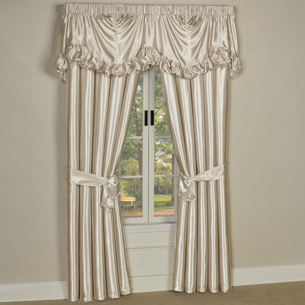 Touch of Class Portia Luxury Window Treatment | Rich Smoky Topaz | Premier Smooth Polyester Satin Elegant 2 Piece Lined Window Drapery Set with Empire Valance and 84 Inch Long Curtain Pair