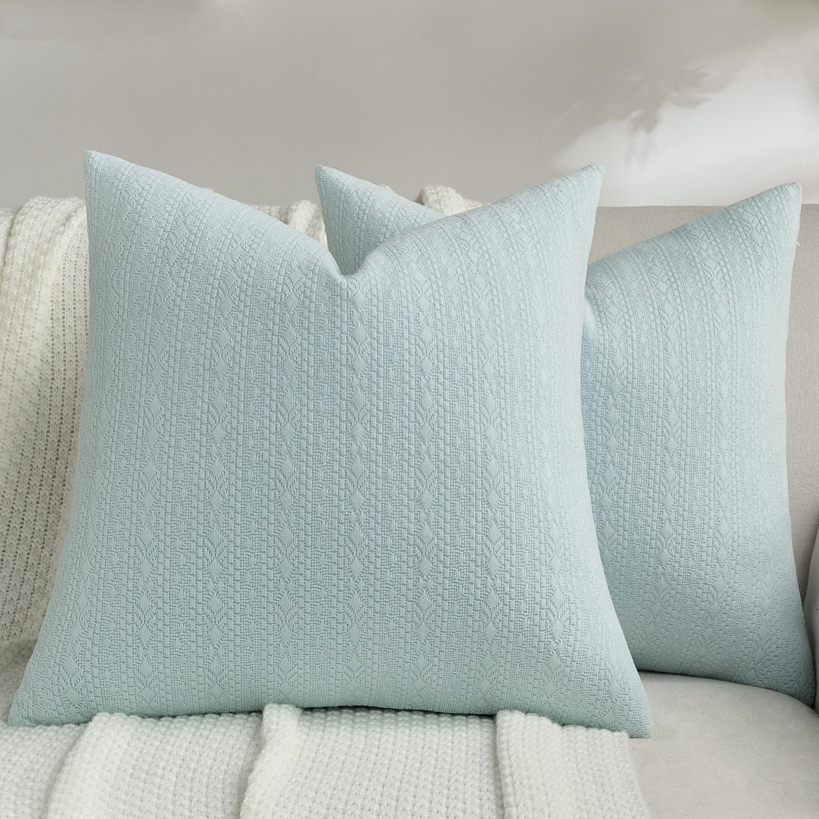 FUTEI Pack of 2 Solid Chenille Throw Pillow Covers 18x18 Inch Soft Farmhouse Decorative Accent Cushion Cases Modern Home Decor for Couch Living Room, Cream