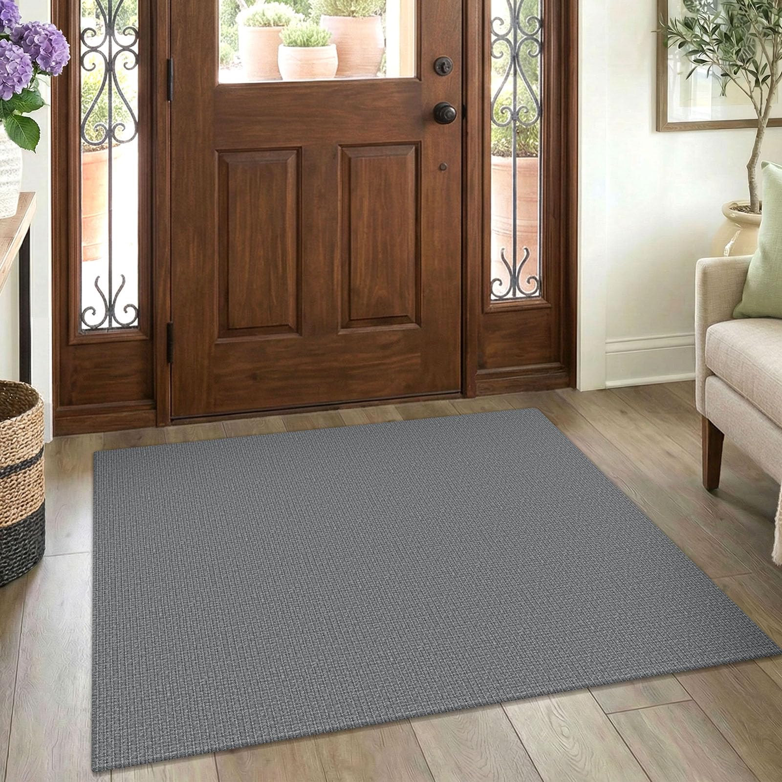 EARTHALL Washable Area Rug 4x6 Ft Non Slip Rugs for Entryway Braided Rubber Backed Bedroom Carpet Cotton Entry Rug Woven Floor Carpets for Bedroom Dining Room Living Room, Send/Beige