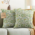 CPC 100% Cotton Throw Pillow Covers 24x24 Inch, Set of 2 Green Block Print Pattern Couch Pillow, Cute Boho Decorative Pillows for Living Room, Bedroom with Hidden Zipper- Emerald Green