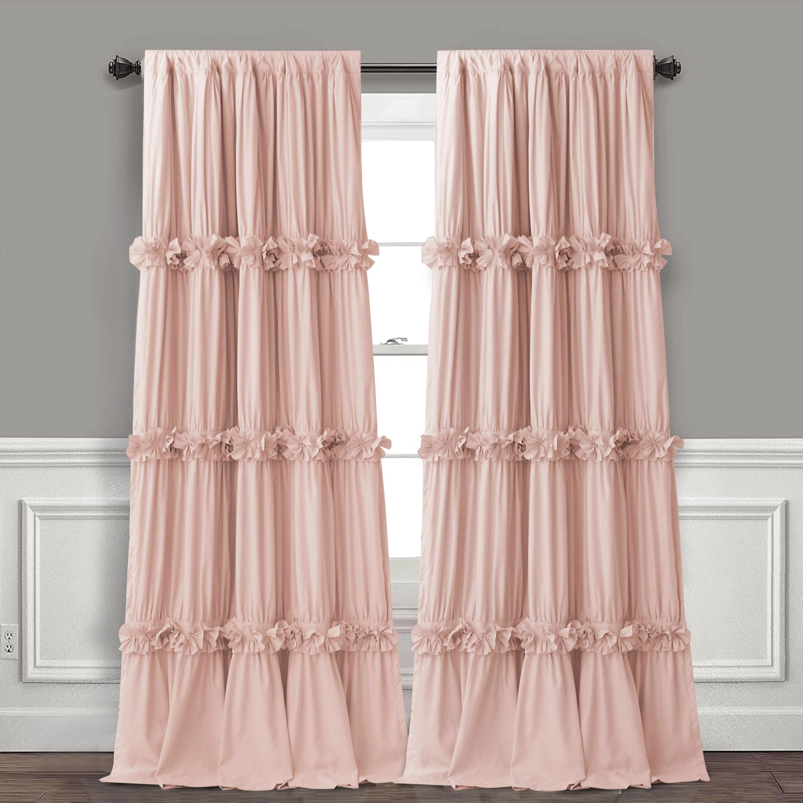 Homechoice Decor Thermal Insulated Blackout Window Curtains, 54" W x 84" L (Pair), Boho Ruched Window Treatments with 3 Rows of Butterfly Flowers, Rustic Rod Pocket Drapes for Room, Camel (LQ-30)