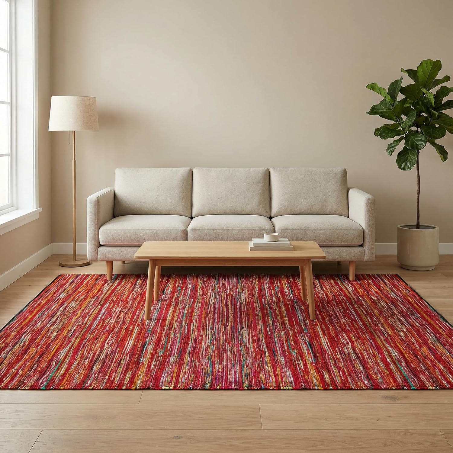 8x10 Multi Handwoven Reversible Cotton Chindi Rag Rug Boho Farmhouse Floor Carpet