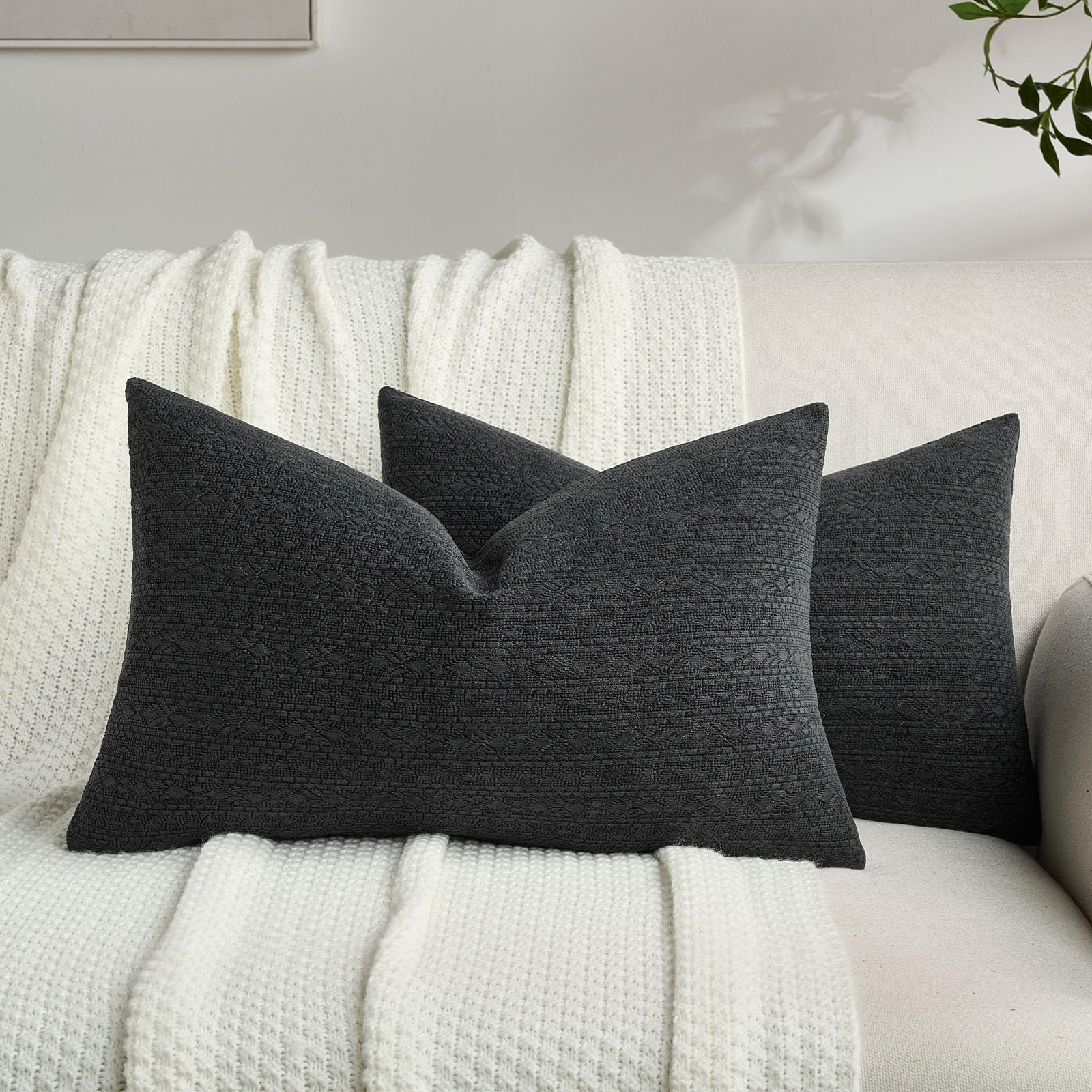 FUTEI Pack of 2 Solid Chenille Throw Pillow Covers 18x18 Inch Soft Farmhouse Decorative Accent Cushion Cases Modern Home Decor for Couch Living Room, Cream