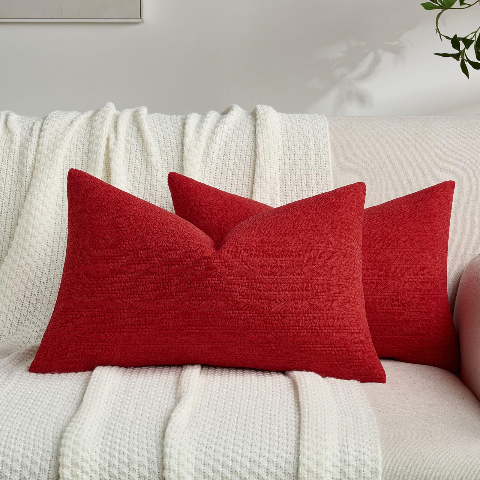 FUTEI Pack of 2 Solid Chenille Throw Pillow Covers 18x18 Inch Soft Farmhouse Decorative Accent Cushion Cases Modern Home Decor for Couch Living Room, Cream