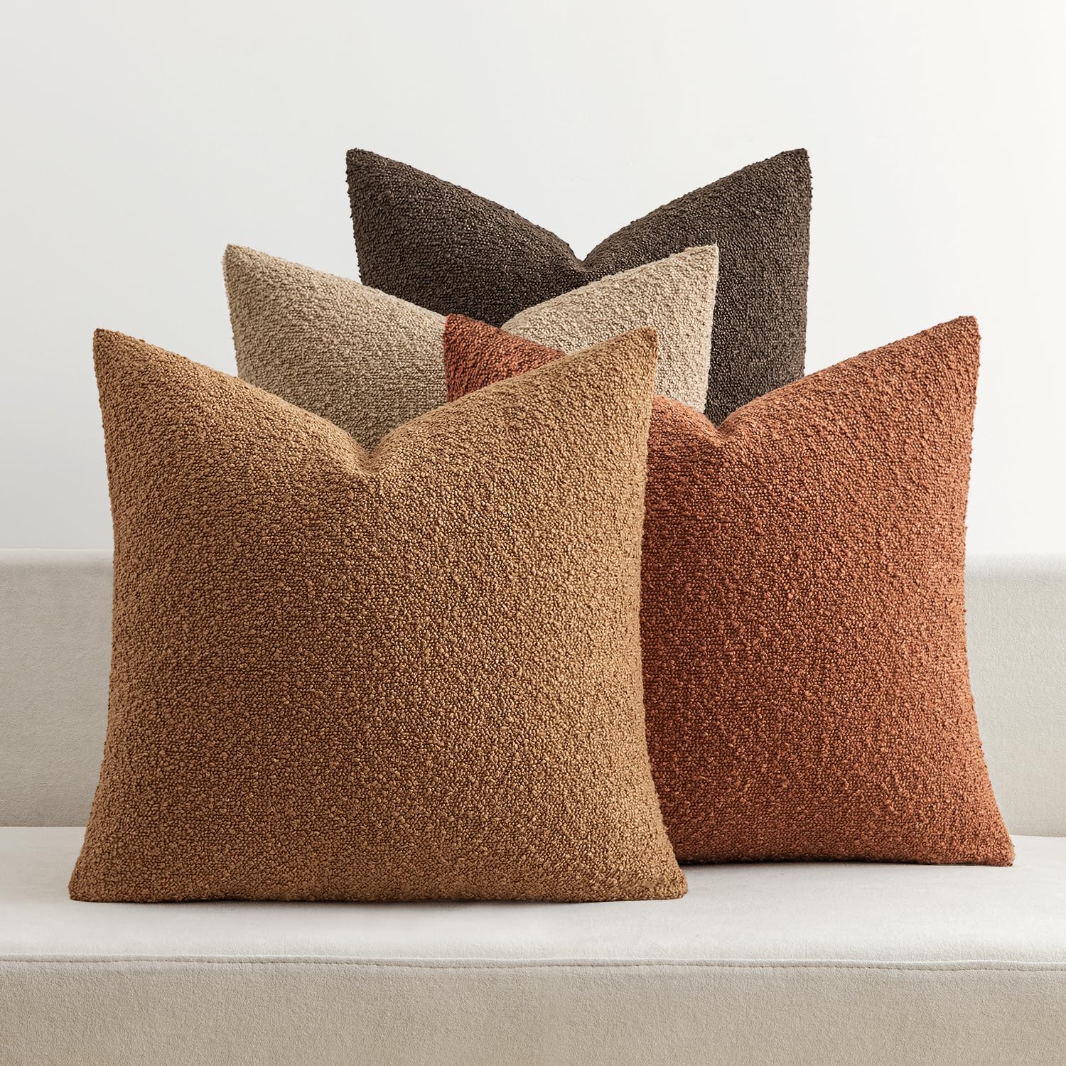MIULEE Pack of 4 Decorative Textured Boucle Throw Pillow Covers 20x20 Inch Neutral Brown Accent Solid Pillow Cases Couch Cushion Covers for Modern Farmhouse Boho Chair Sofa Bed Livingroom Home Decor