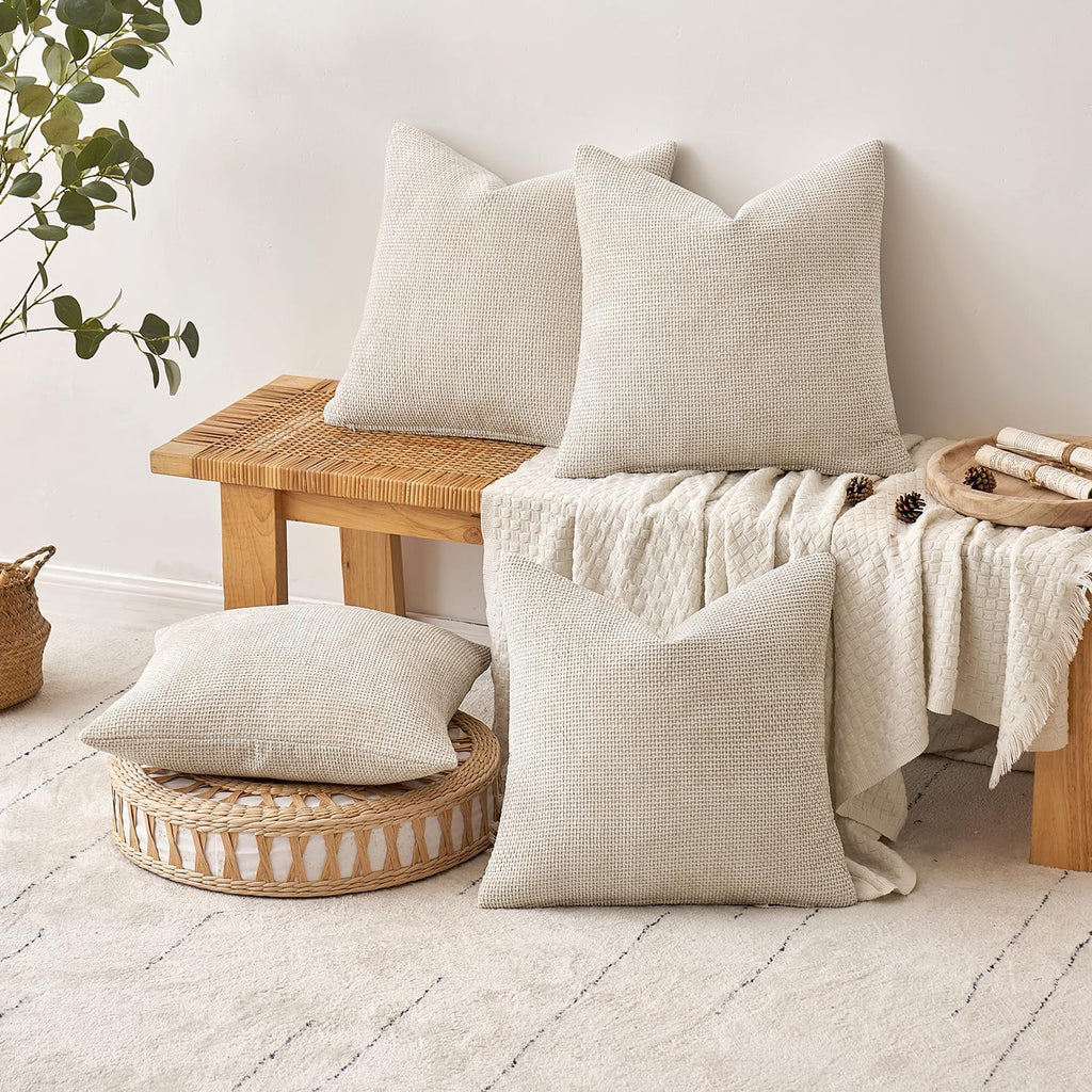 MIULEE Pack of 4 Couch Throw Pillow Covers 20x20 Inch Cream Soft Decorative Chenille Pillow Covers Farmhouse Accent Cushion Covers for Boho Spring Home Decor Sofa Bedroom Living Room