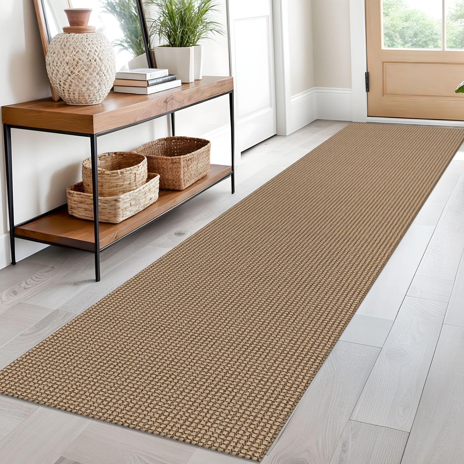 EARTHALL Woven Area Rug 4x6 Ft Washable Rugs for Entryway Non Slip Braided Throw Rugs Bedroom Carpet Cotton Entry Rug Cotton Floor Carpets for Bedroom Dining Room Living Room, Orange/Tan/Brown