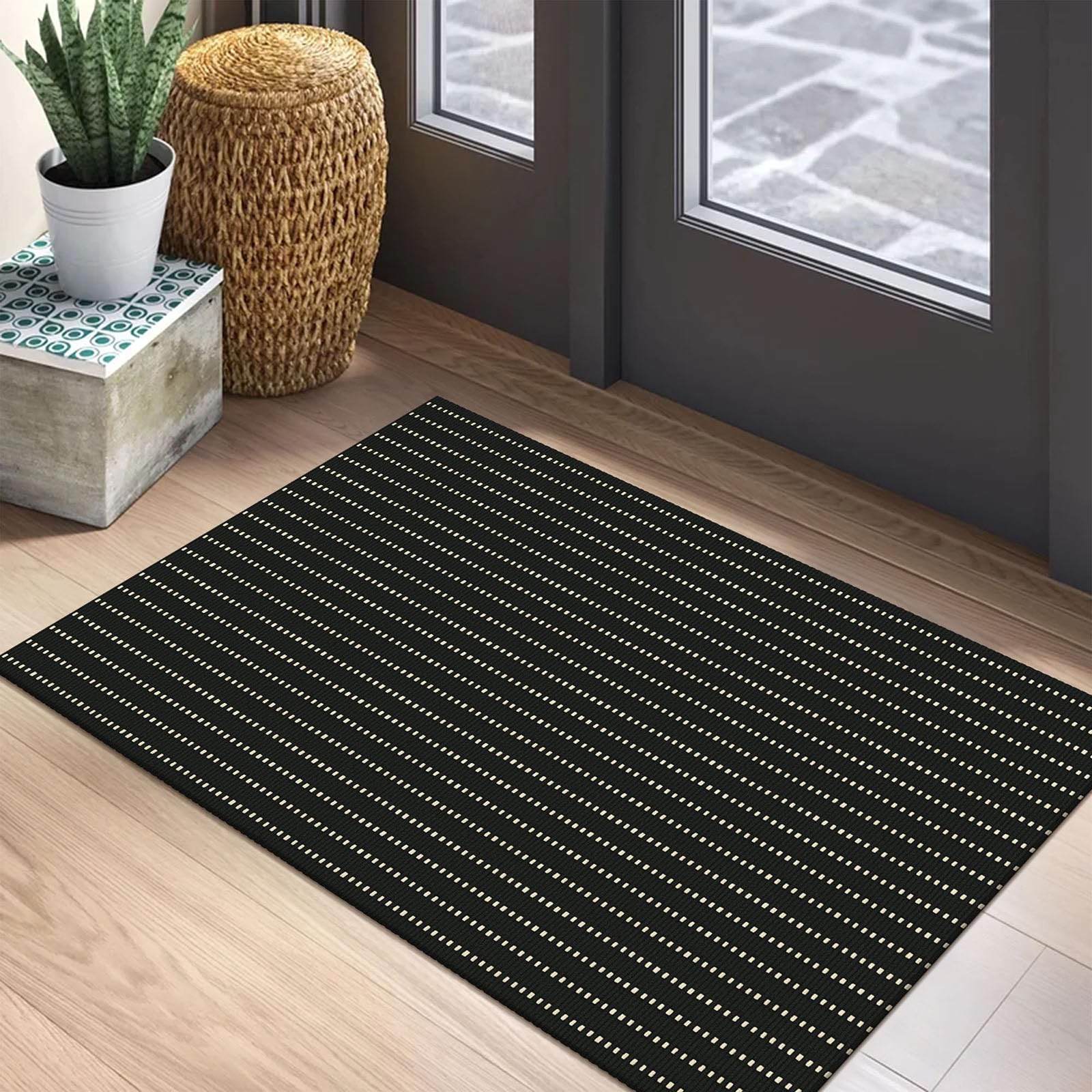 EARTHALL Washable Area Rug 4x6 Ft Non Slip Rugs for Entryway Braided Rubber Backed Bedroom Carpet Cotton Entry Rug Woven Floor Carpets for Bedroom Dining Room Living Room, Send/Beige