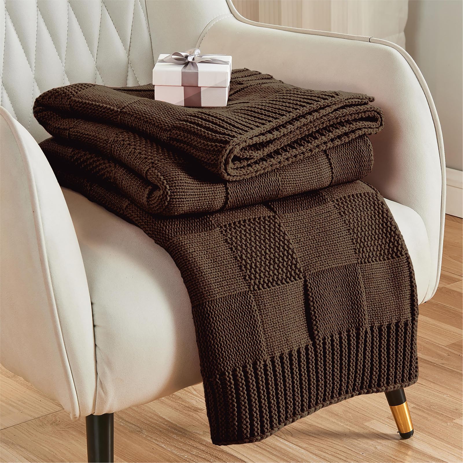 CozeCube Check Knit Throw Blanket, Olive Green Checkered Throw for Couch, Decorative Christmas Soft Cozy Warm Knitted Blanket for Bed Sofa Living Room, 50"X60"