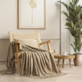 EverGrace Soft Chenille Bed Blanket Queen Size for Bed, Cozy Plush Fuzzy Lightweight Decorative Chenille Knit Throw Blanket with Tassels for Couch Sofa Gift Home Decor, Taupe 90"x90"