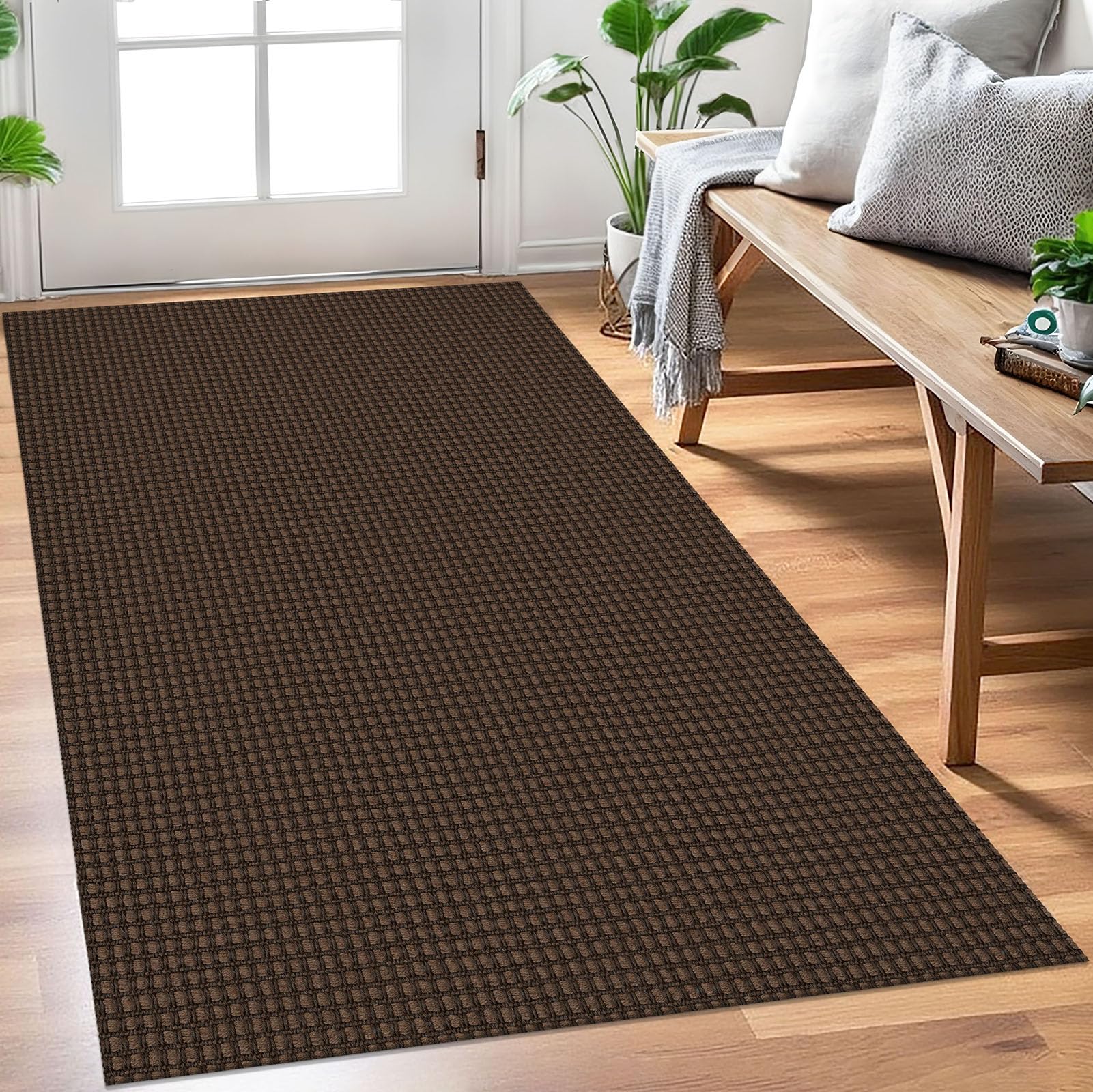 EARTHALL Woven Area Rug 4x6 Ft Washable Rugs for Entryway Non Slip Braided Throw Rugs Bedroom Carpet Cotton Entry Rug Cotton Floor Carpets for Bedroom Dining Room Living Room, Orange/Tan/Brown