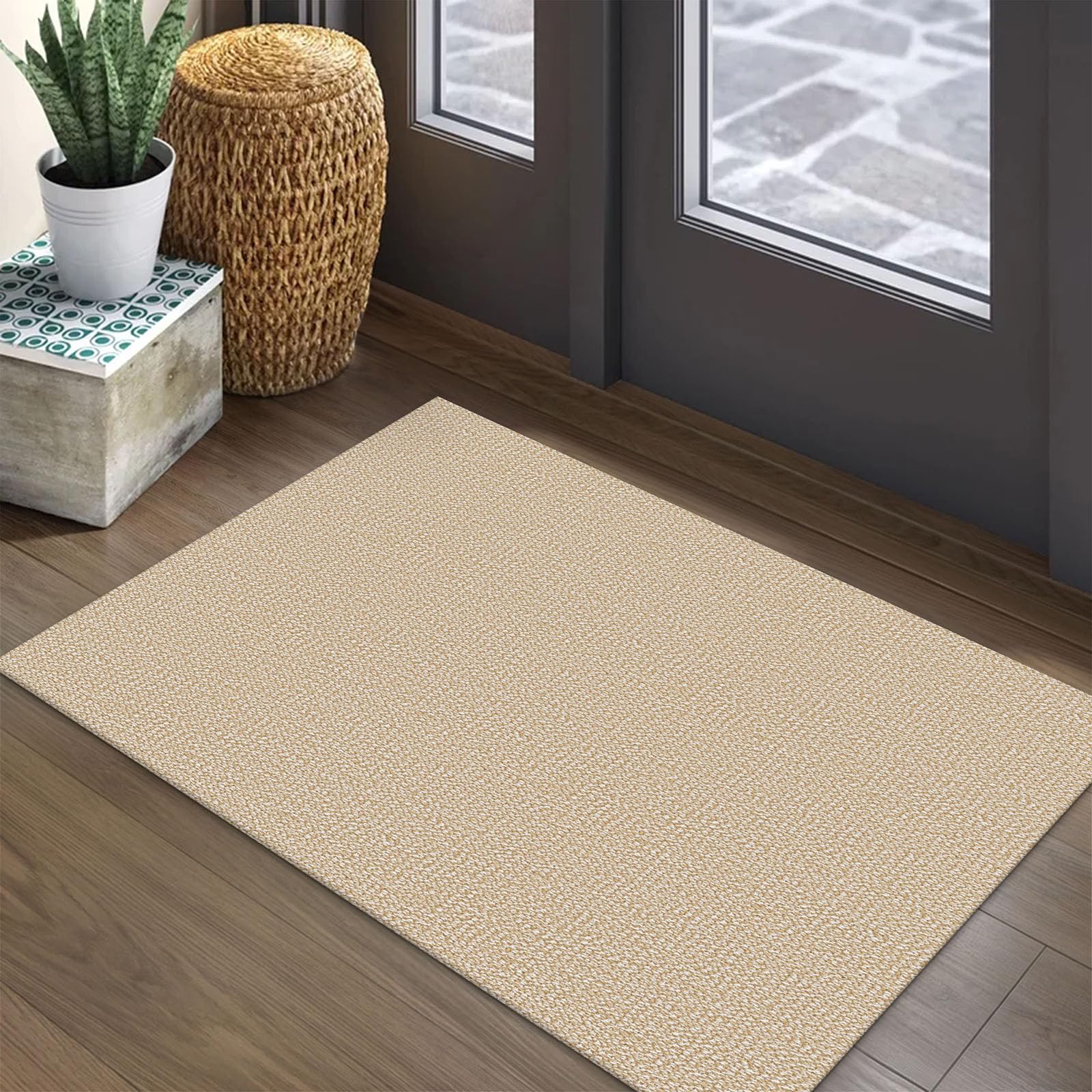 EARTHALL Washable Area Rug 4x6 Ft Non Slip Rugs for Entryway Braided Rubber Backed Bedroom Carpet Cotton Entry Rug Woven Floor Carpets for Bedroom Dining Room Living Room, Send/Beige