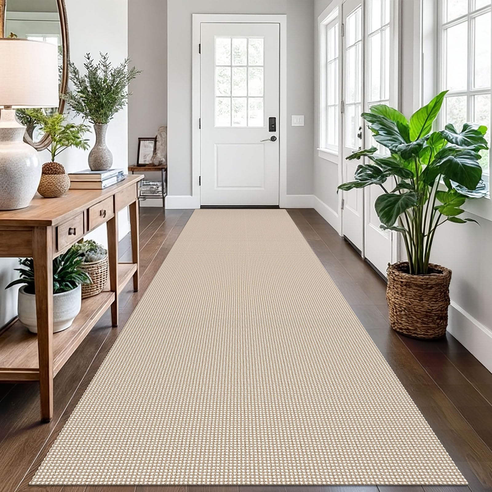 EARTHALL Woven Area Rug 4x6 Ft Washable Rugs for Entryway Non Slip Braided Throw Rugs Bedroom Carpet Cotton Entry Rug Cotton Floor Carpets for Bedroom Dining Room Living Room, Orange/Tan/Brown