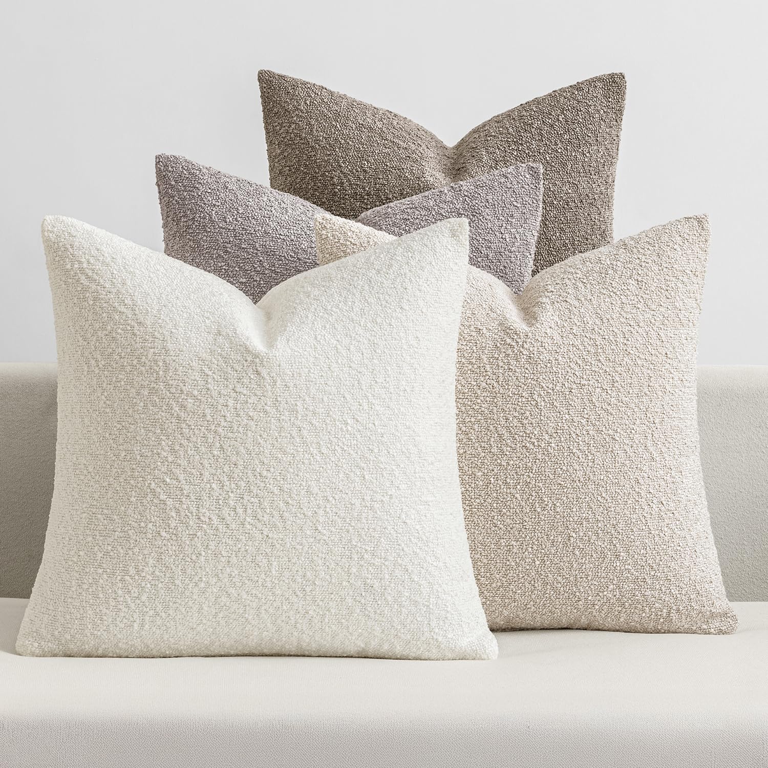 MIULEE Pack of 4 Decorative Textured Boucle Throw Pillow Covers 20x20 Inch Neutral Brown Accent Solid Pillow Cases Couch Cushion Covers for Modern Farmhouse Boho Chair Sofa Bed Livingroom Home Decor