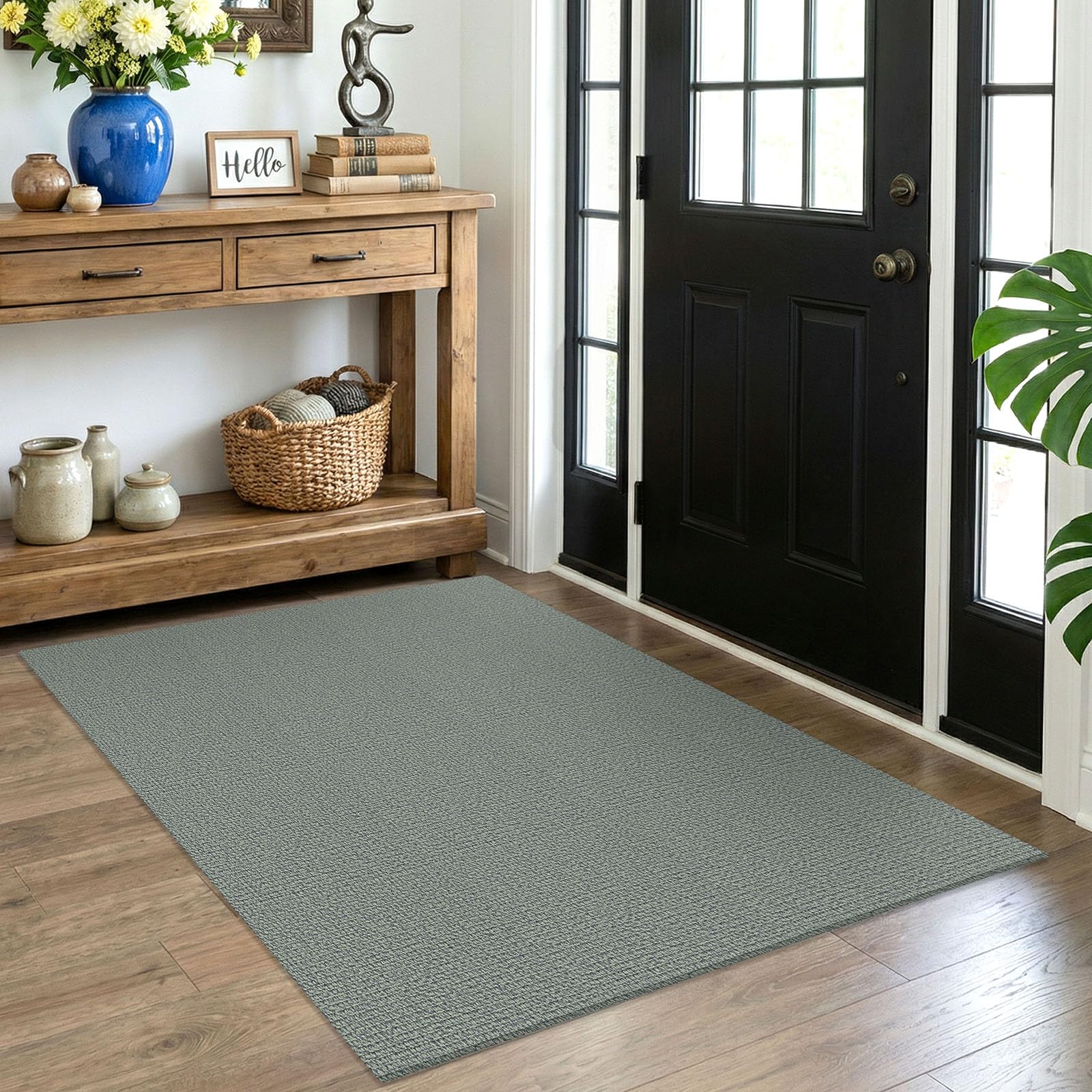 EARTHALL Washable Area Rug 4x6 Ft Non Slip Rugs for Entryway Braided Rubber Backed Bedroom Carpet Cotton Entry Rug Woven Floor Carpets for Bedroom Dining Room Living Room, Send/Beige