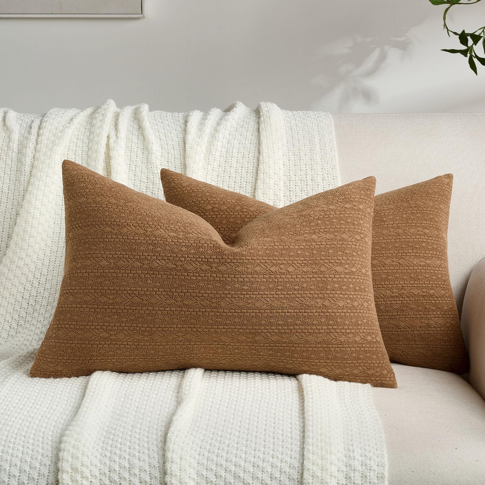 FUTEI Pack of 2 Solid Chenille Throw Pillow Covers 18x18 Inch Soft Farmhouse Decorative Accent Cushion Cases Modern Home Decor for Couch Living Room, Cream