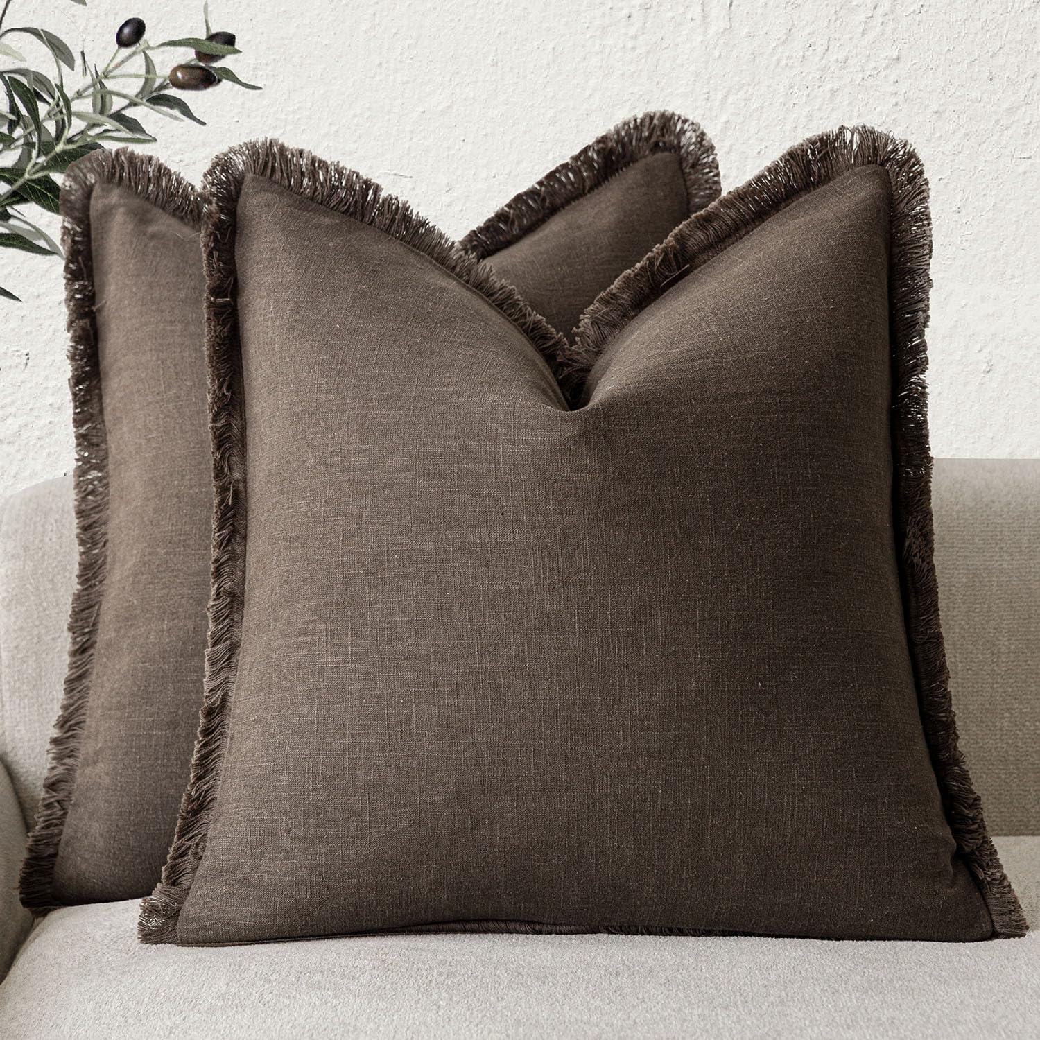 Foindtower Set of 2 Decorative Linen Fringe Throw Pillow Covers Boho Farmhouse Cushion Cover with Tassels Soft Accent Pillowcase for Couch Chair Sofa Bed Living Room Home Decor,20×20 Inch,Sky Blue