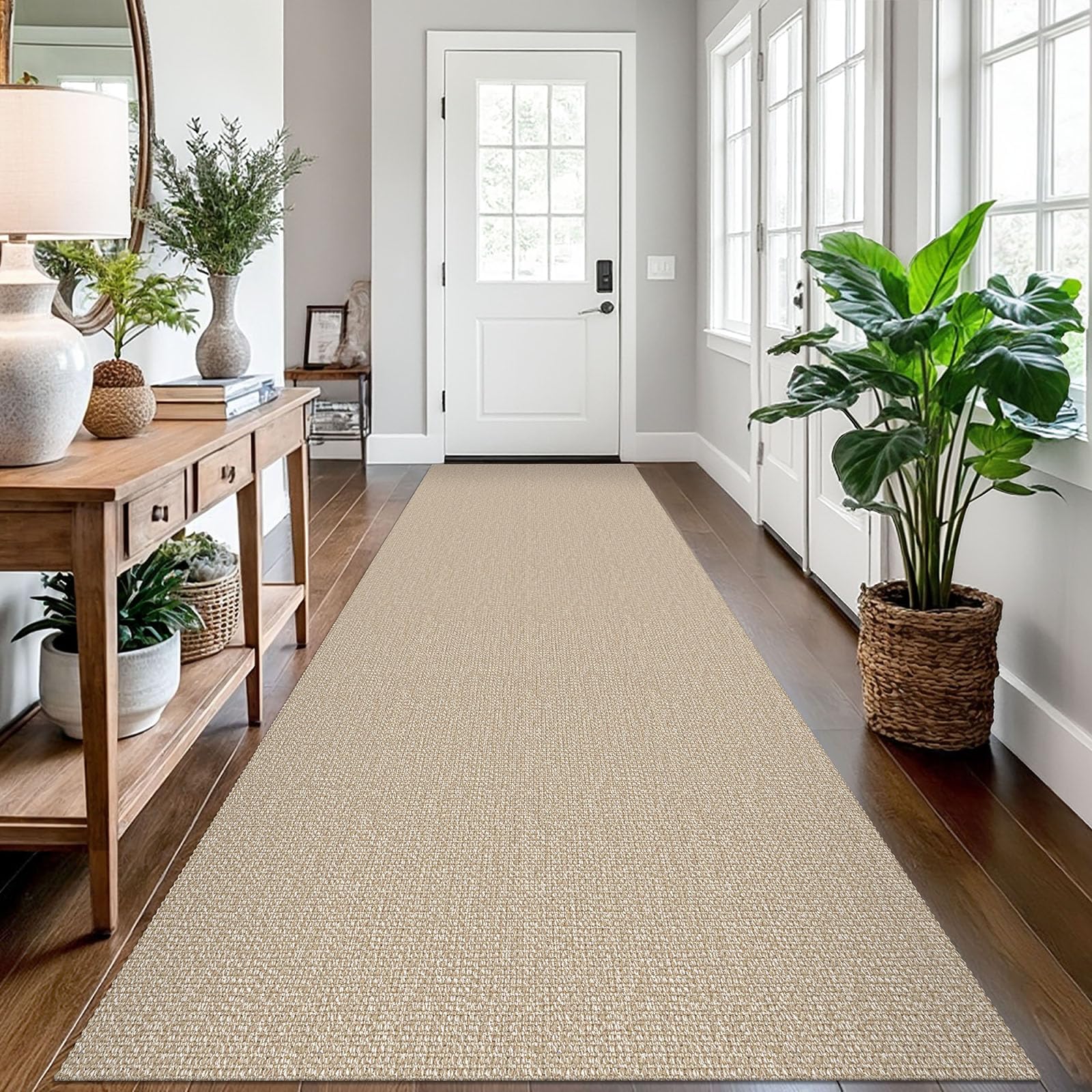 EARTHALL Washable Area Rug 4x6 Ft Non Slip Rugs for Entryway Braided Rubber Backed Bedroom Carpet Cotton Entry Rug Woven Floor Carpets for Bedroom Dining Room Living Room, Send/Beige