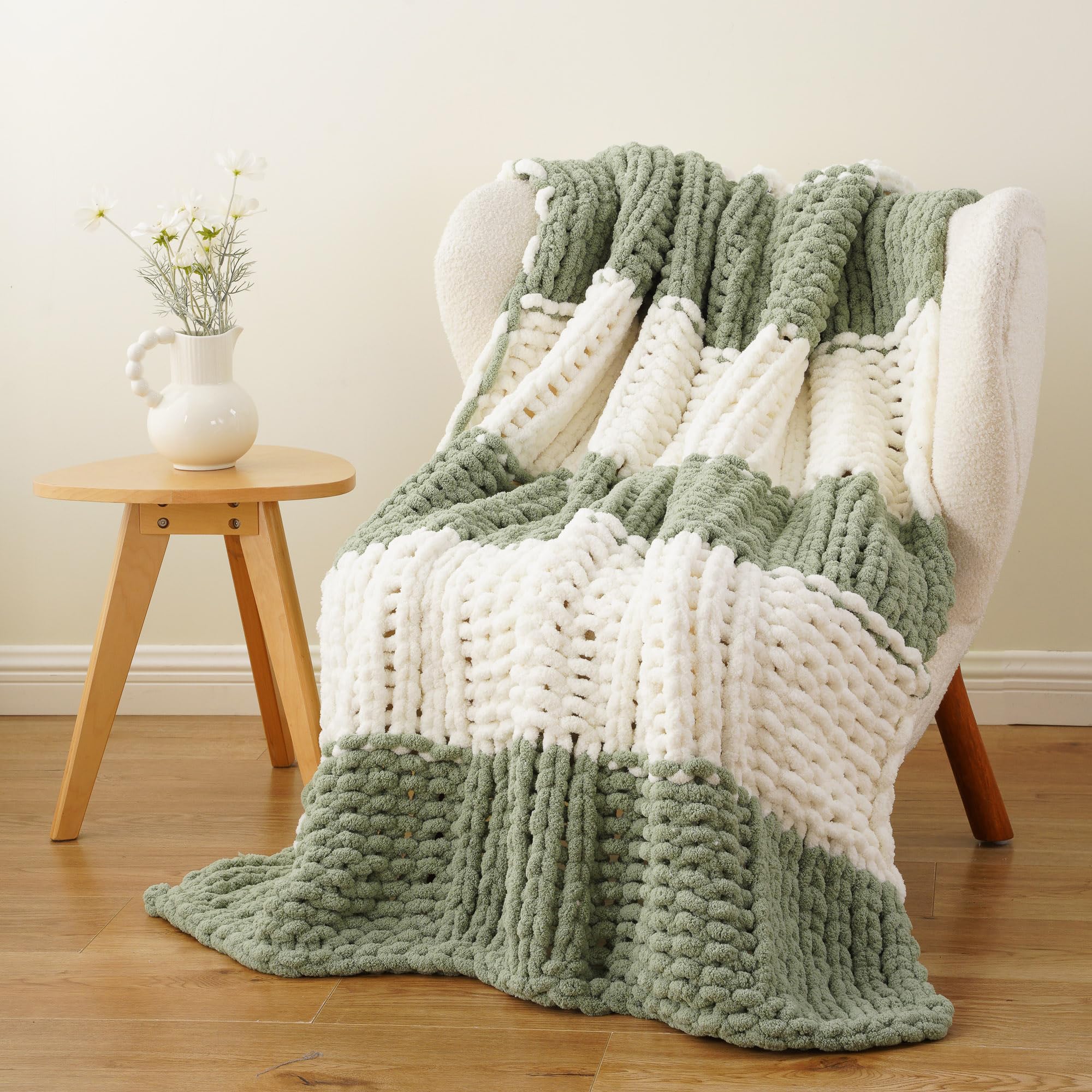 Battilo Chunky Knit Throw Blanket for Couch, Soft and Thick Chenille Throw Blanket, 50"x60" Handmade Cable Knit Crochet Blanket, Bluish Grey Knot Knitted Throw Blankets for Home Decor, Bluish Grey