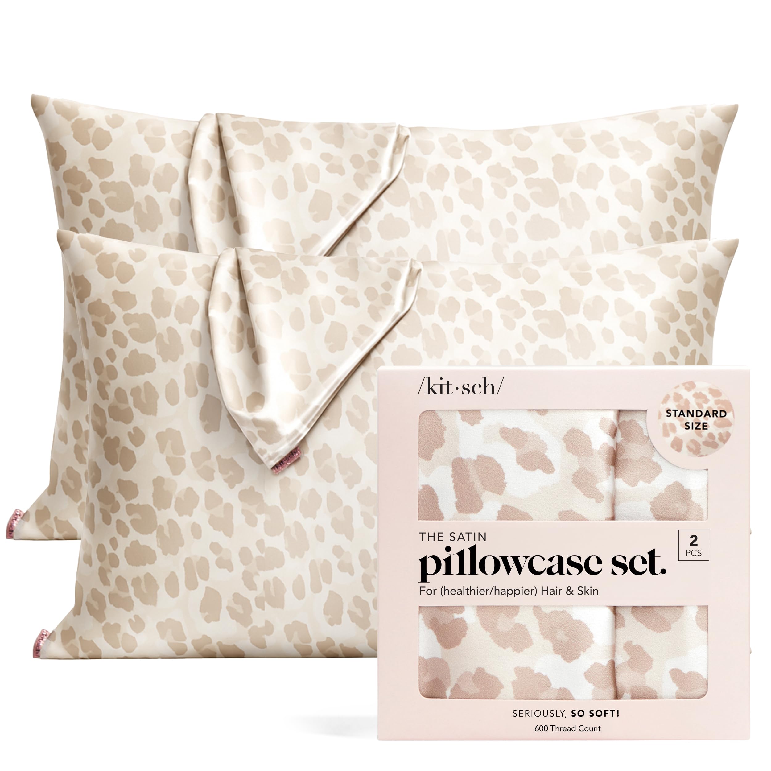 Kitsch Satin Pillowcase with Zipper for Hair & Skin - Softer Than Silk Pillow Cases, Smooth Cooling Satin Pillow Case, Wrinkle-Free, Machine Washable - Pillow Cases Standard Size (19x26), Ivory 2pcs