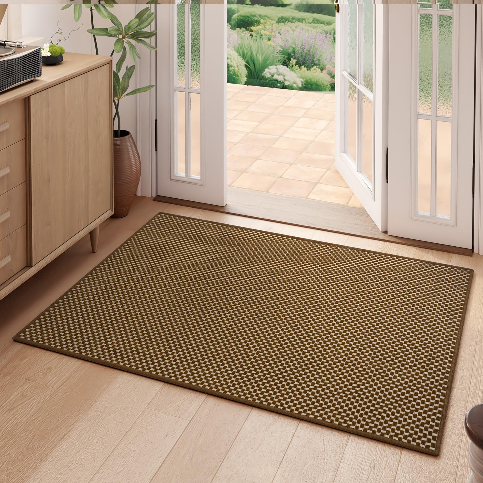 YDKGL Boho Washable Area Rugs 5x7 ft, Non Slip Area Rug for Living Room, Braided Office Rugs Bedroom Rug Woven Washable Indoor Floor Carpets for Office Dining Bedroom Living Room, Easy to Clean, Brown